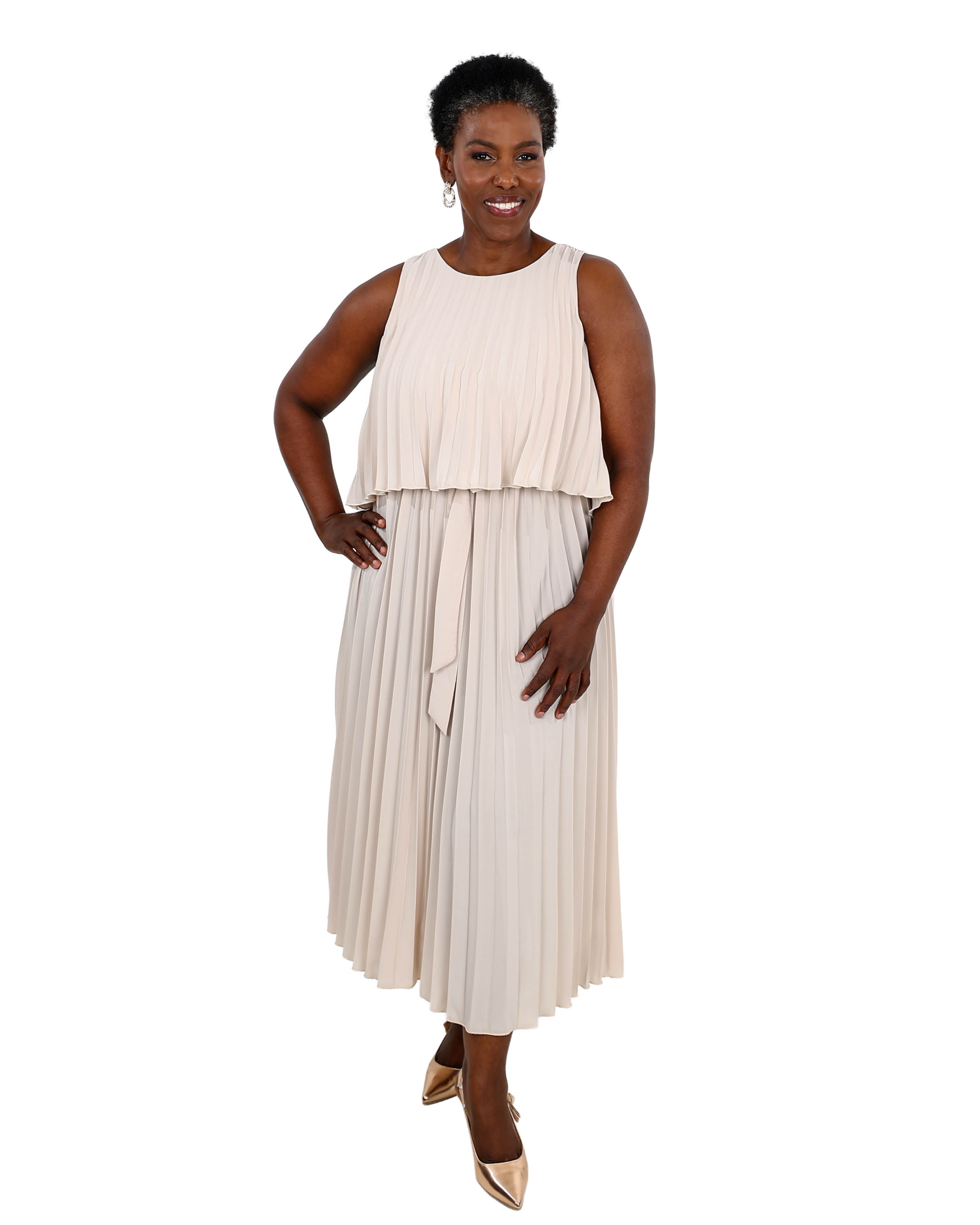 Sleeveless Pleated Stone Maxi Dress