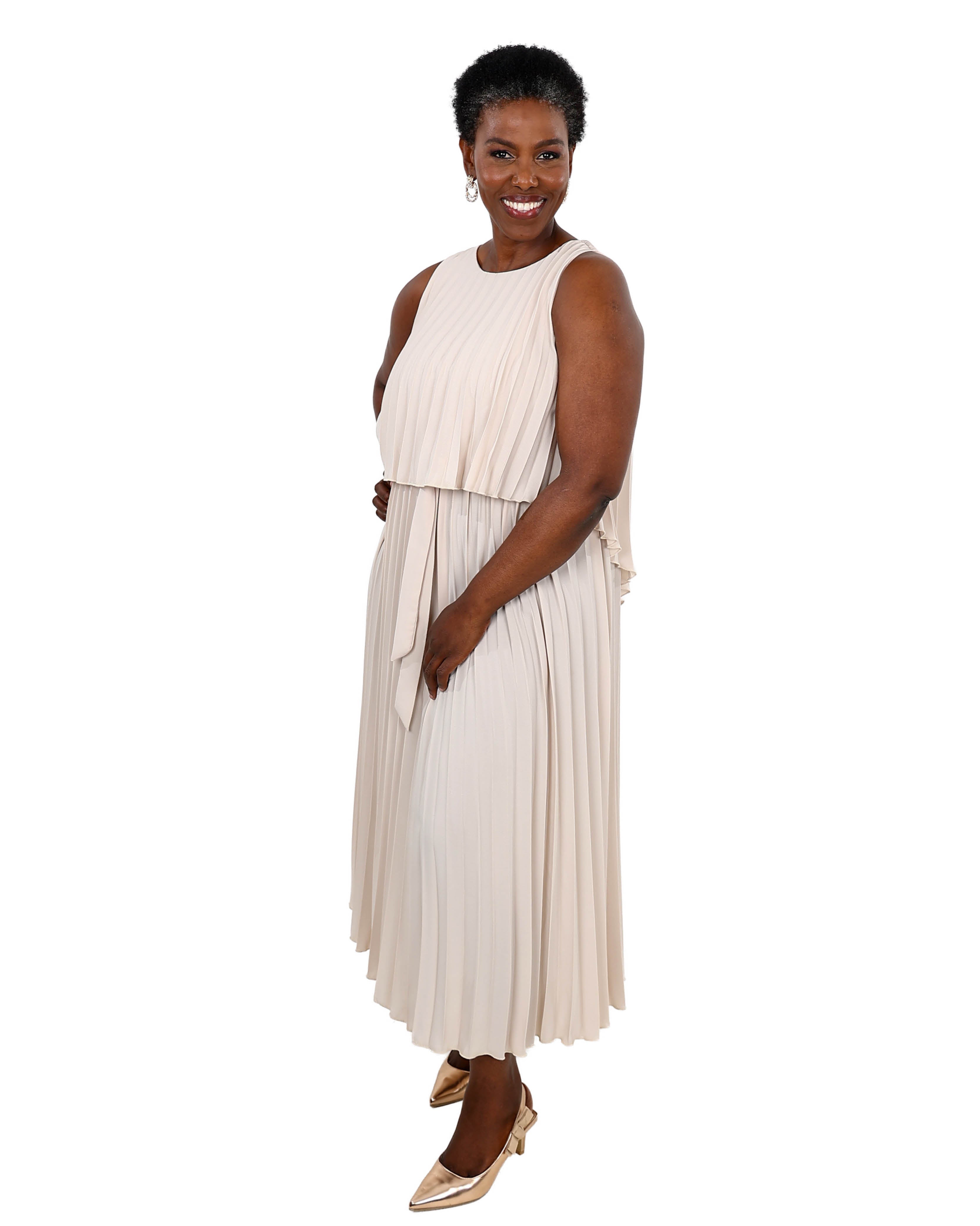 Sleeveless Pleated Stone Maxi Dress