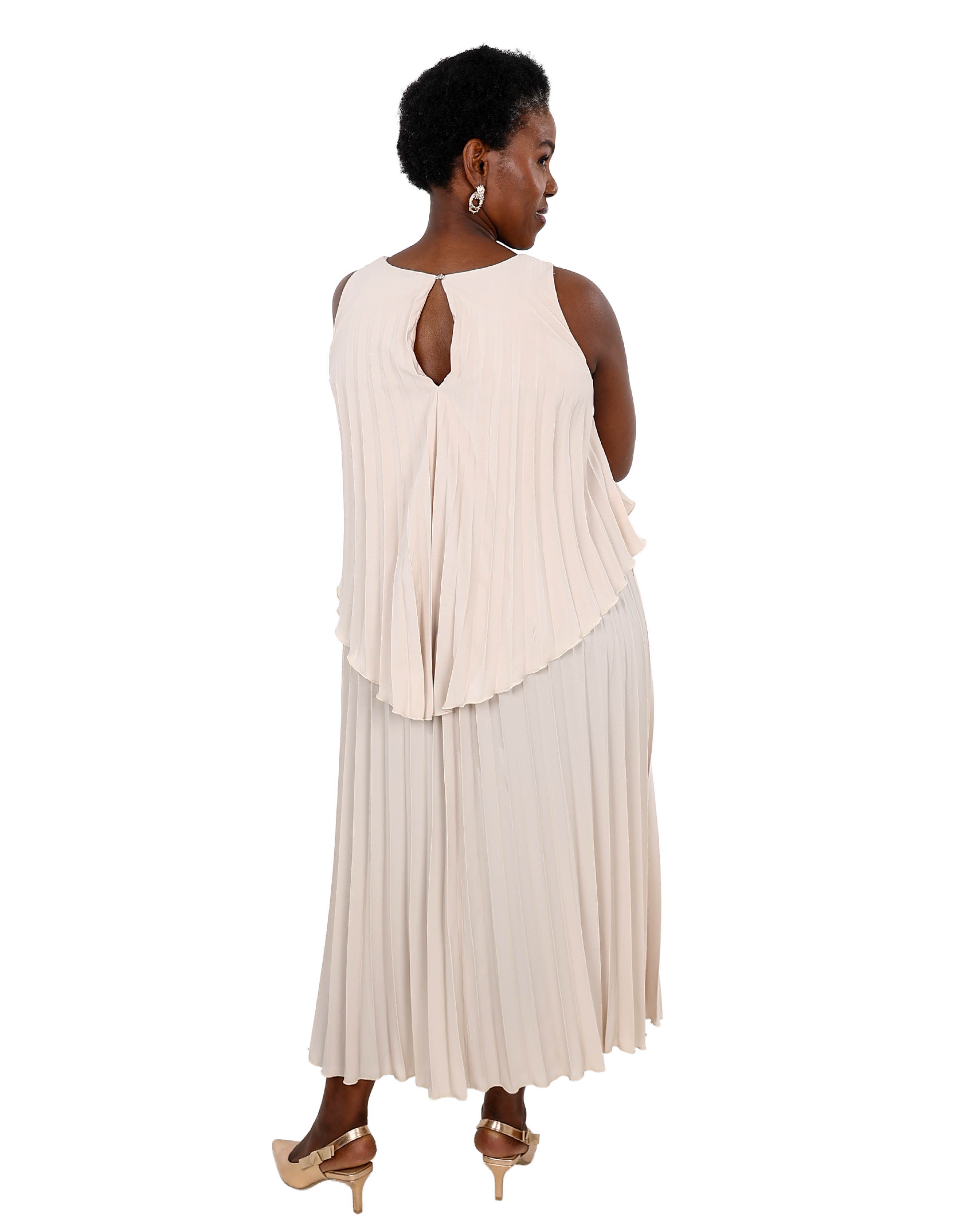 Sleeveless Pleated Stone Maxi Dress