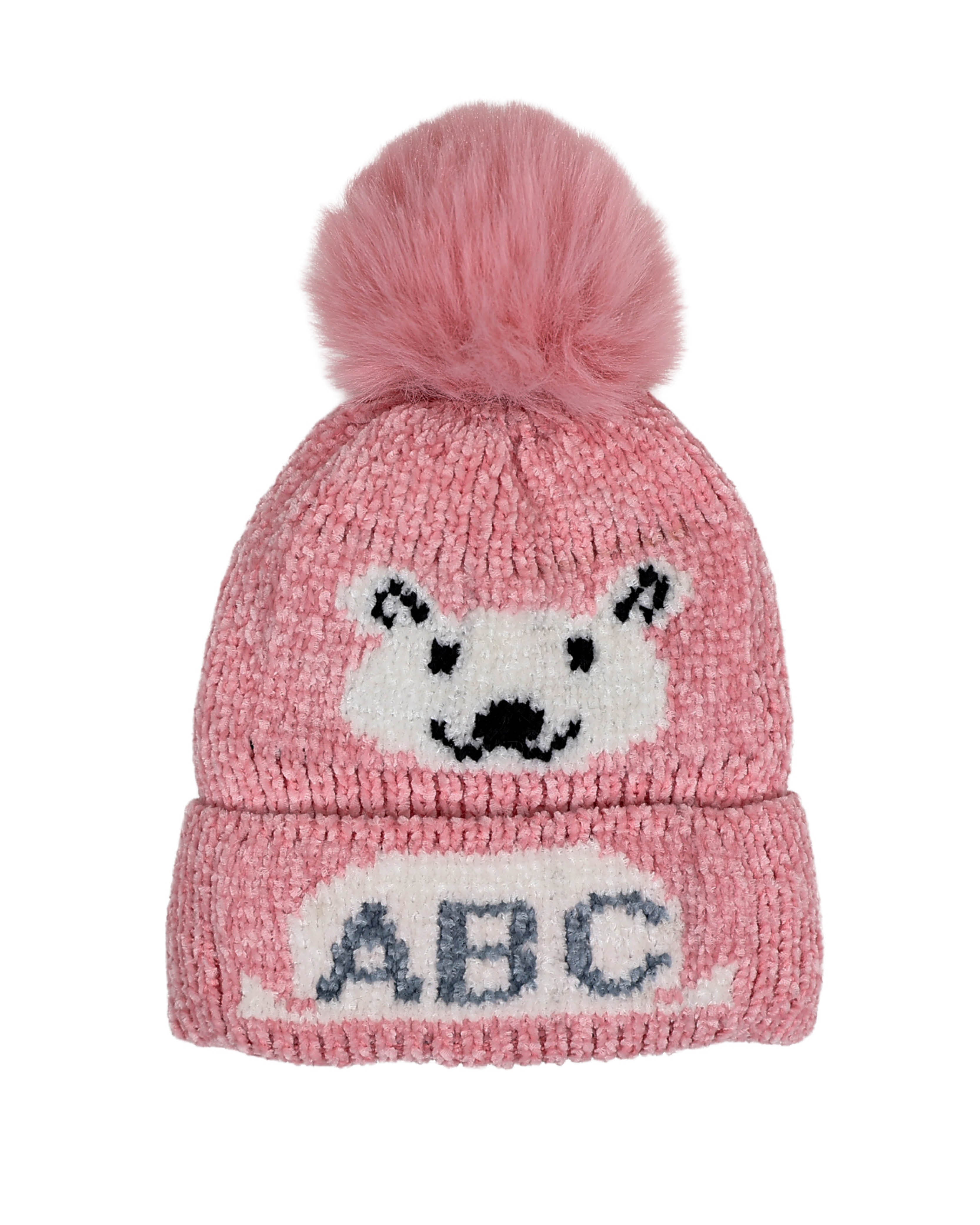 Pink ABC Teddy Plush Pompom Beanie
