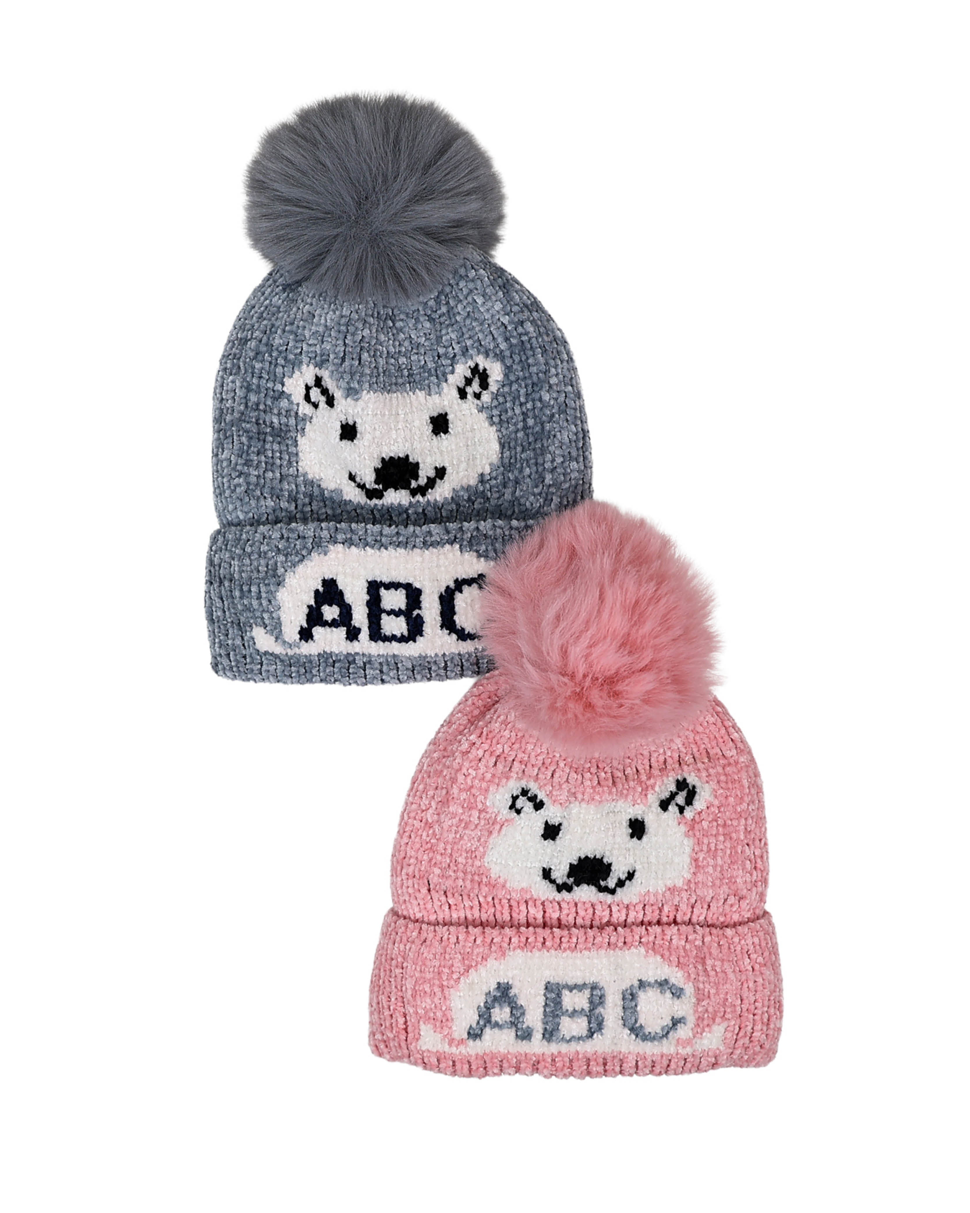 Pink ABC Teddy Plush Pompom Beanie