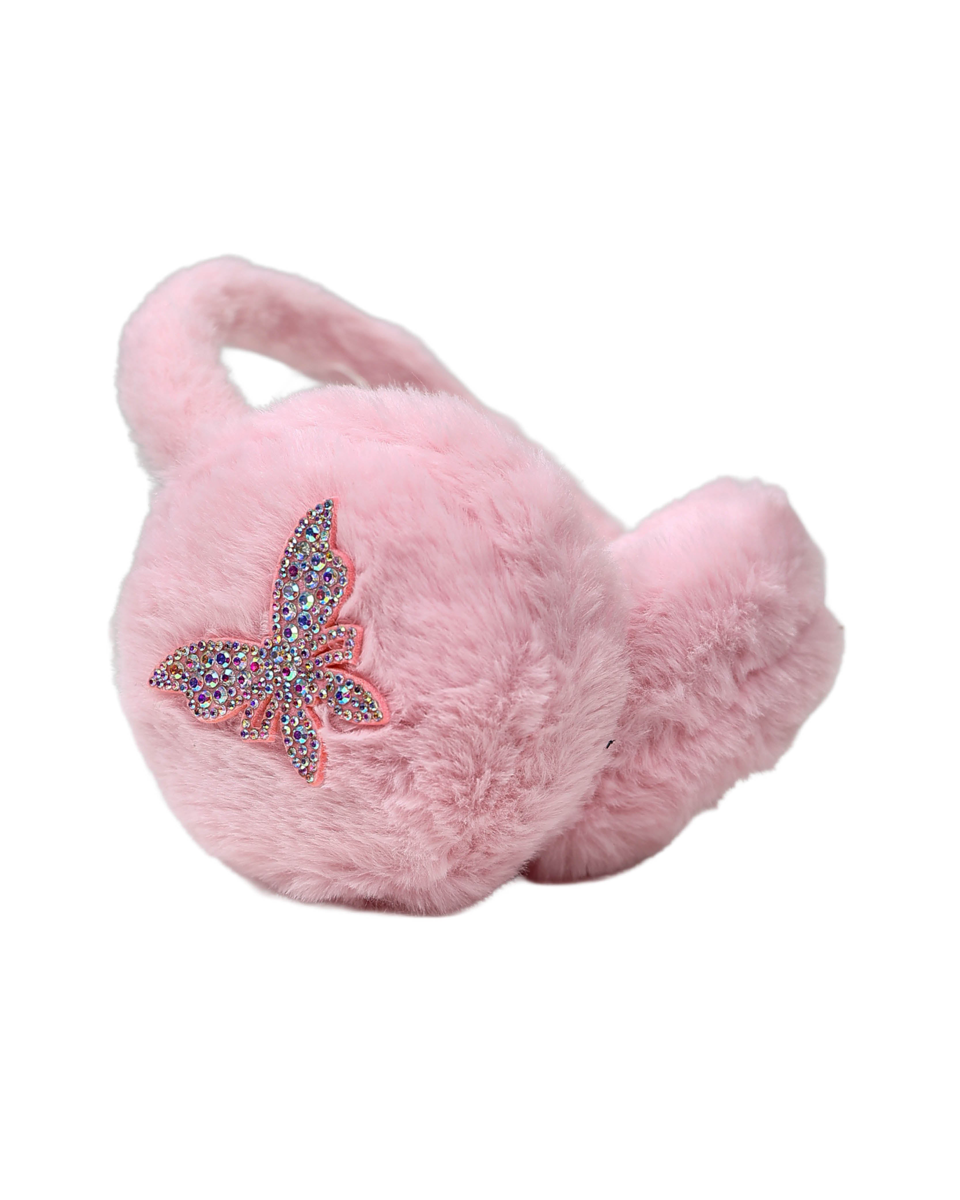 Pink Plush Butterfly Embroidered Earmuffs