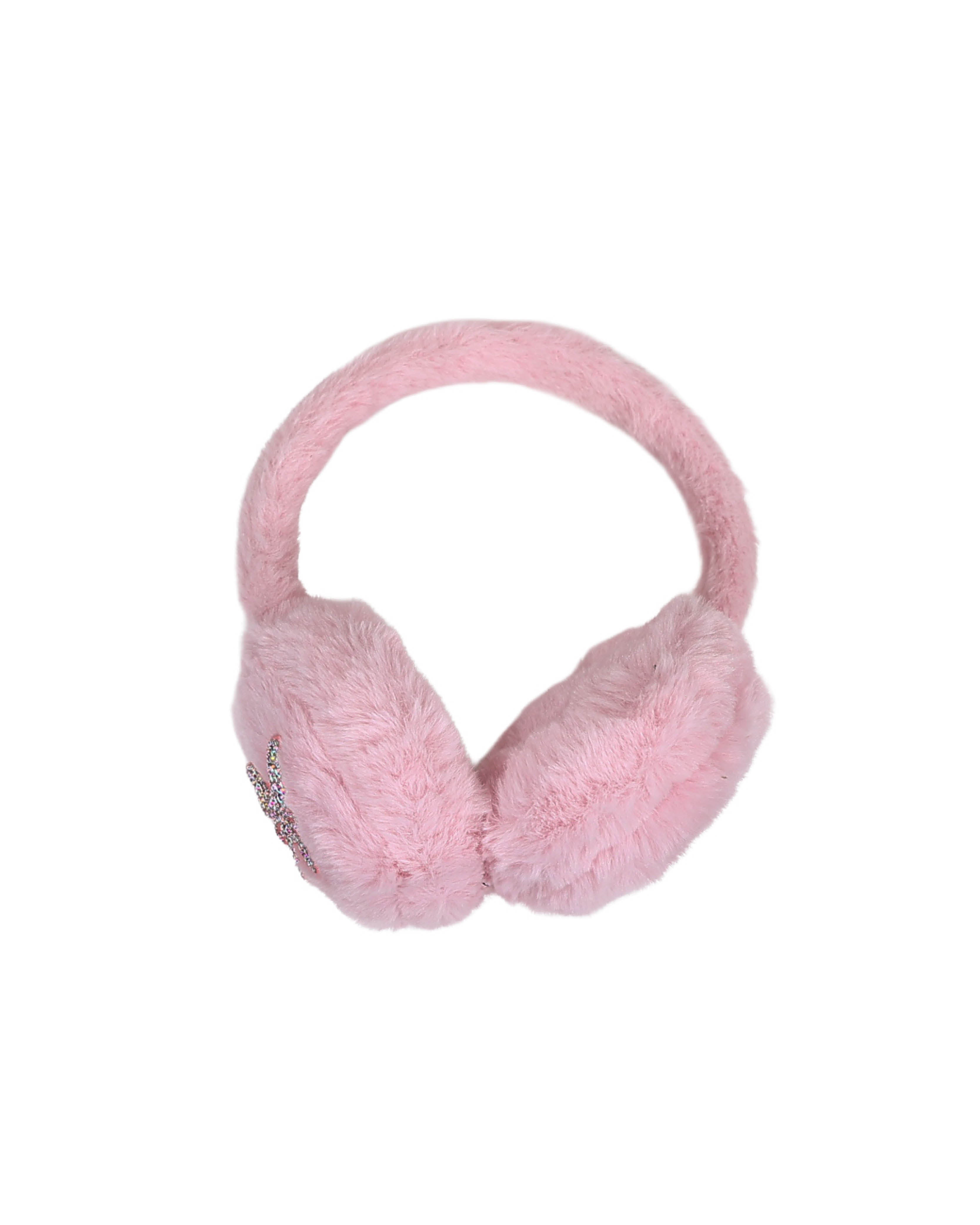 Pink Plush Butterfly Embroidered Earmuffs