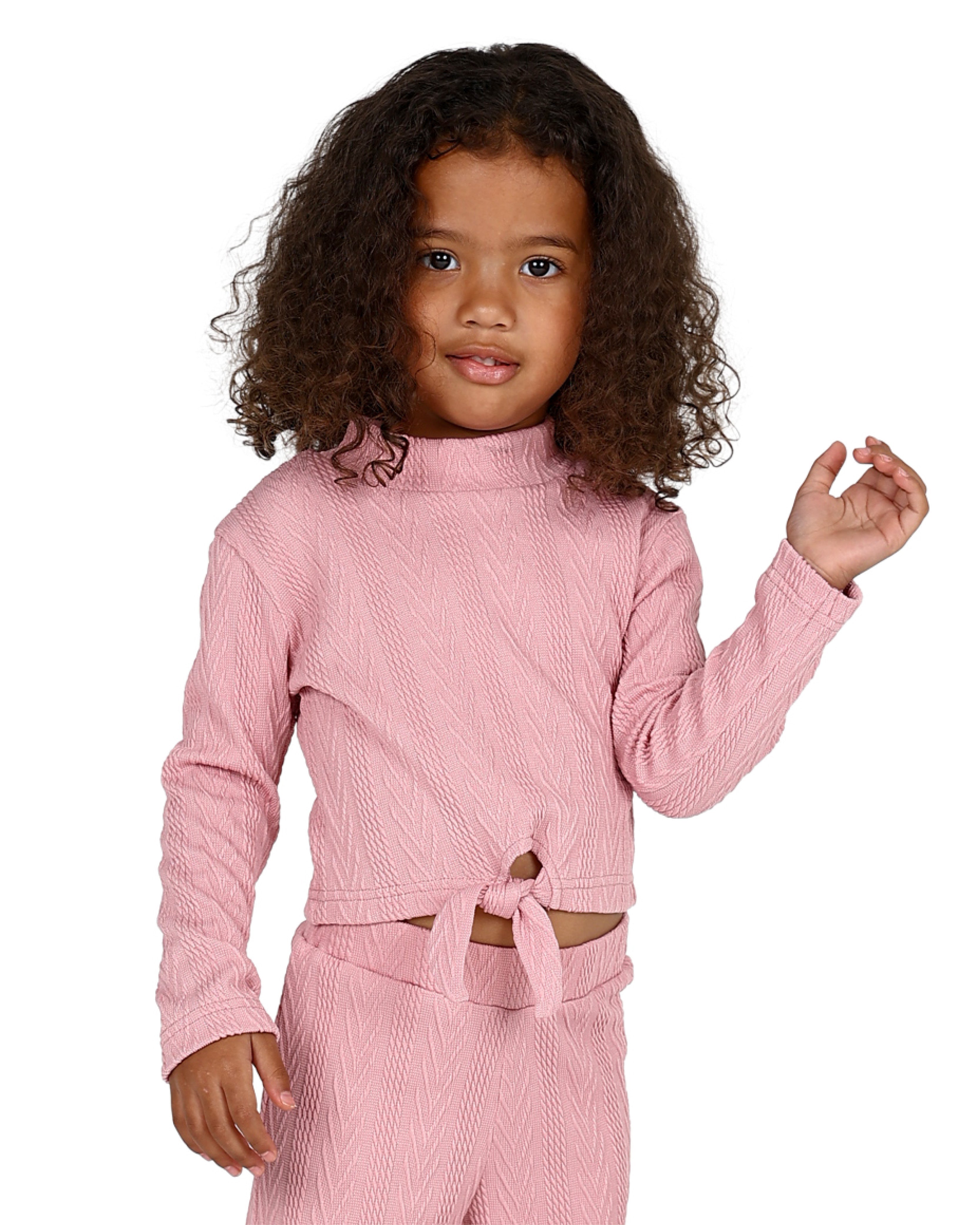 Jacquard Knit Tie Detail Long Sleeve Crop Top