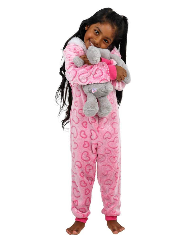 Pink Heart Embossed Hooded Onesie