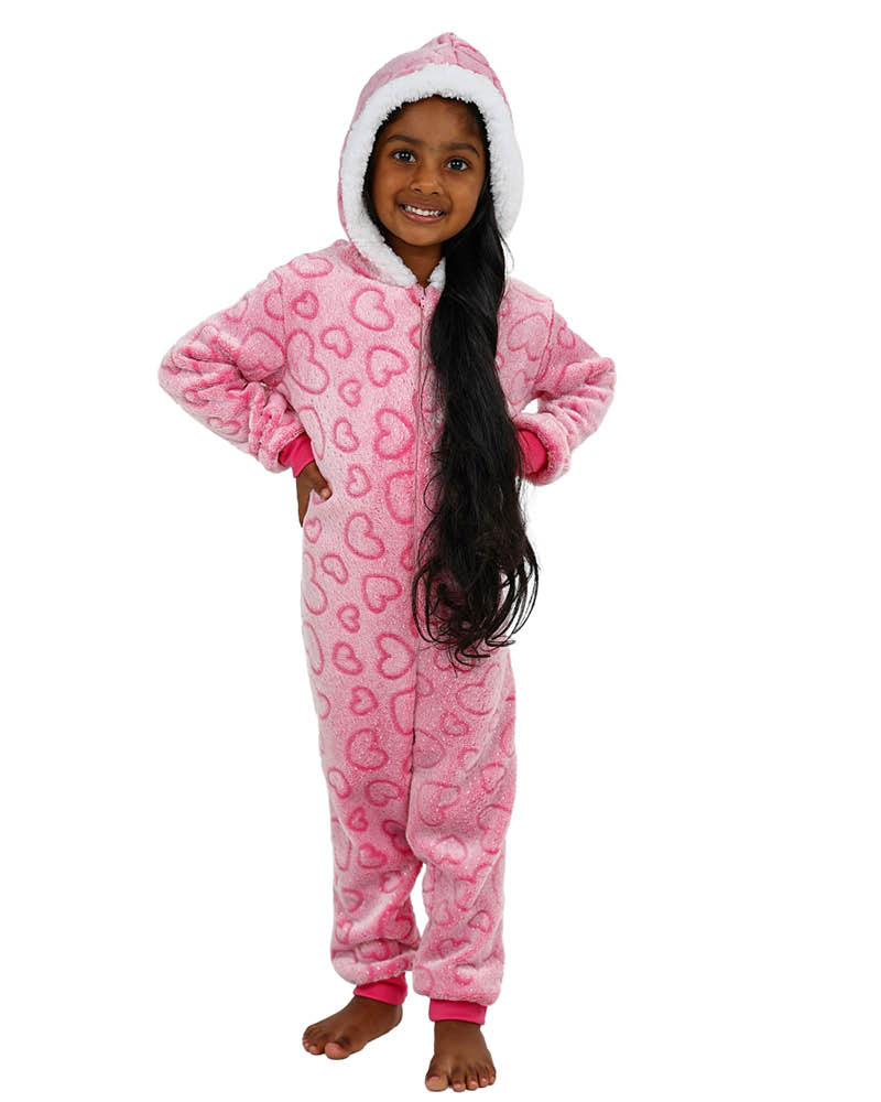Pink Heart Embossed Hooded Onesie