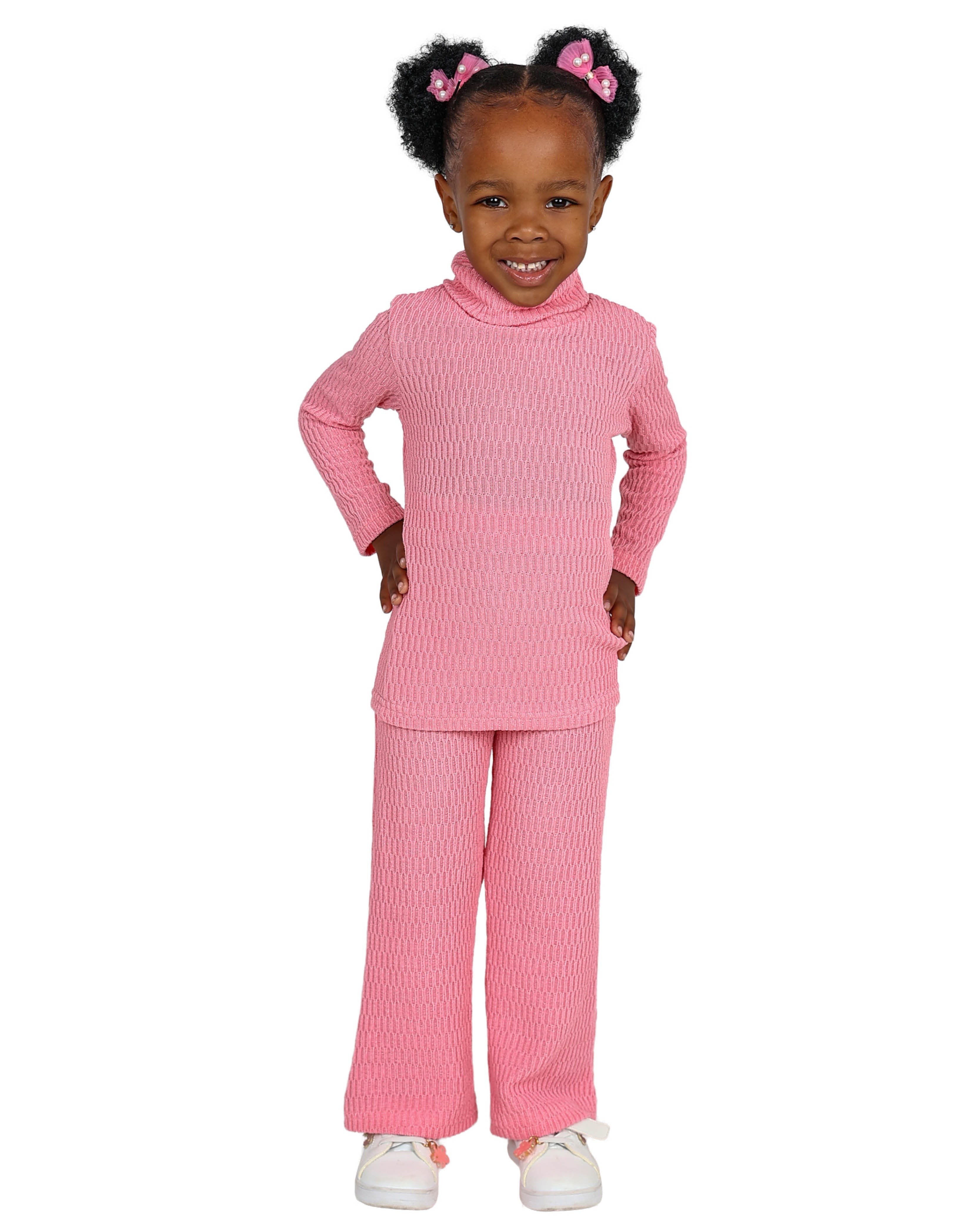 Long Sleeve Jacquard Pink Polo Neck Top