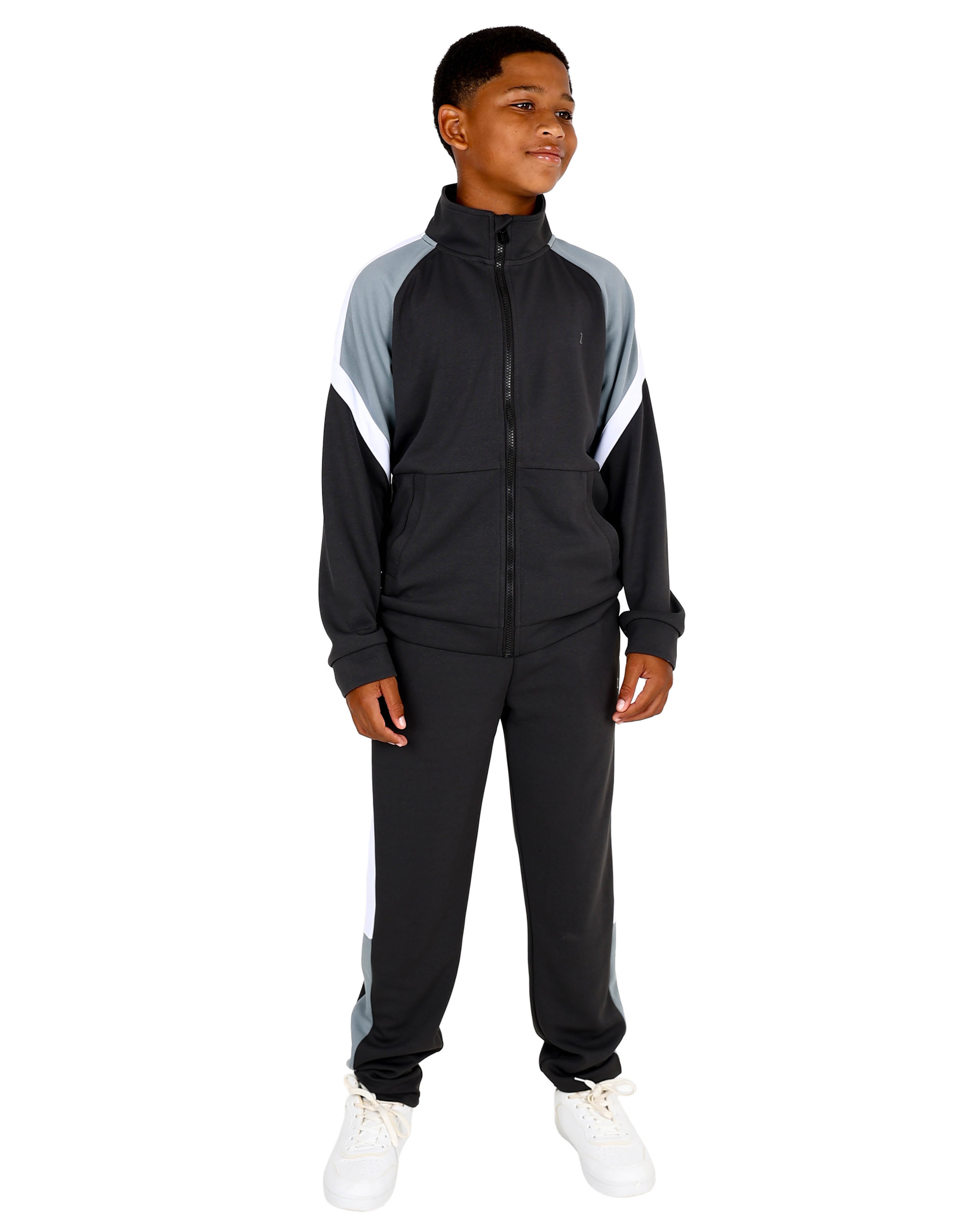 Long Sleeve Charcoal Colour Block Zip Up Track Jacket