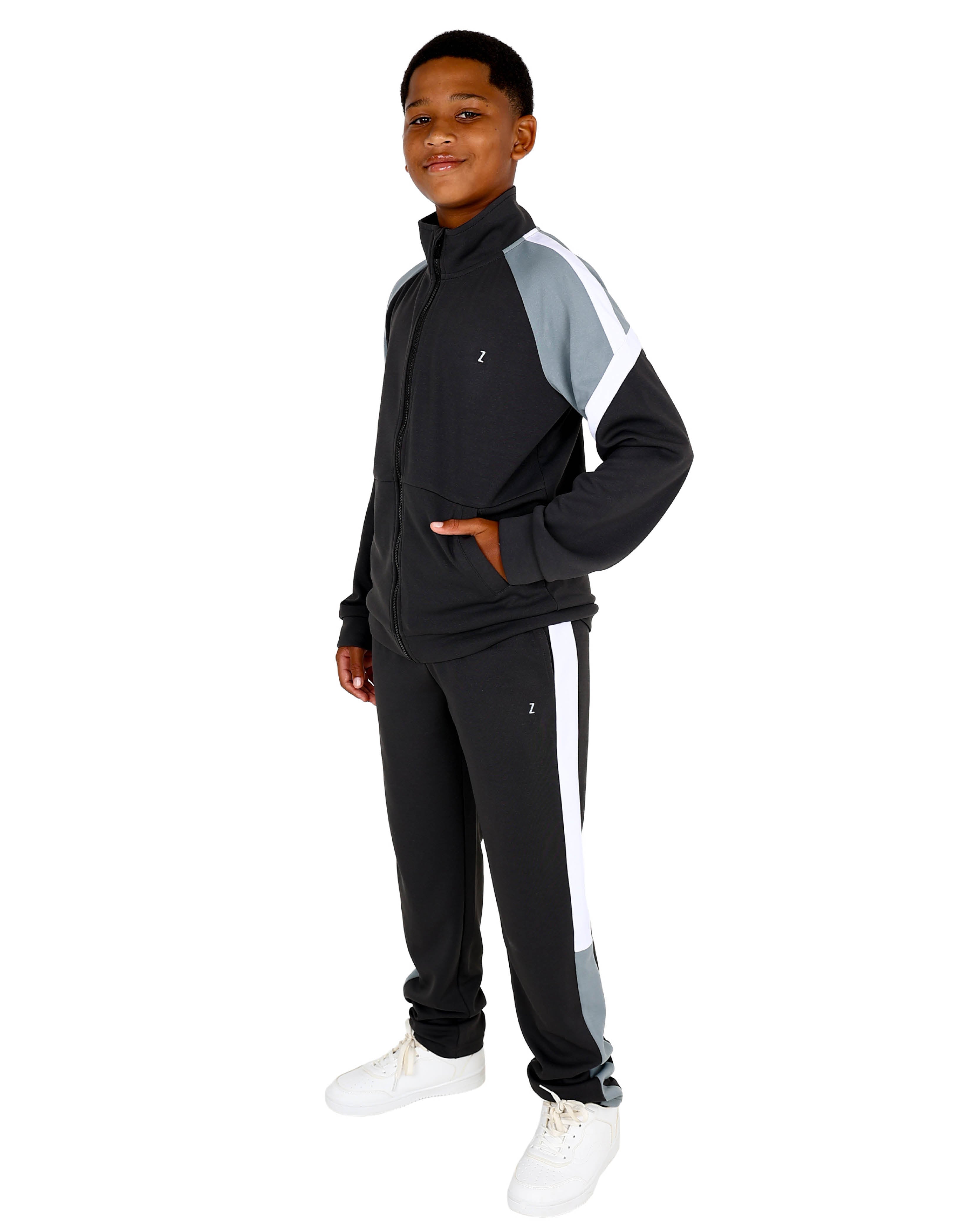 Long Sleeve Charcoal Colour Block Zip Up Track Jacket