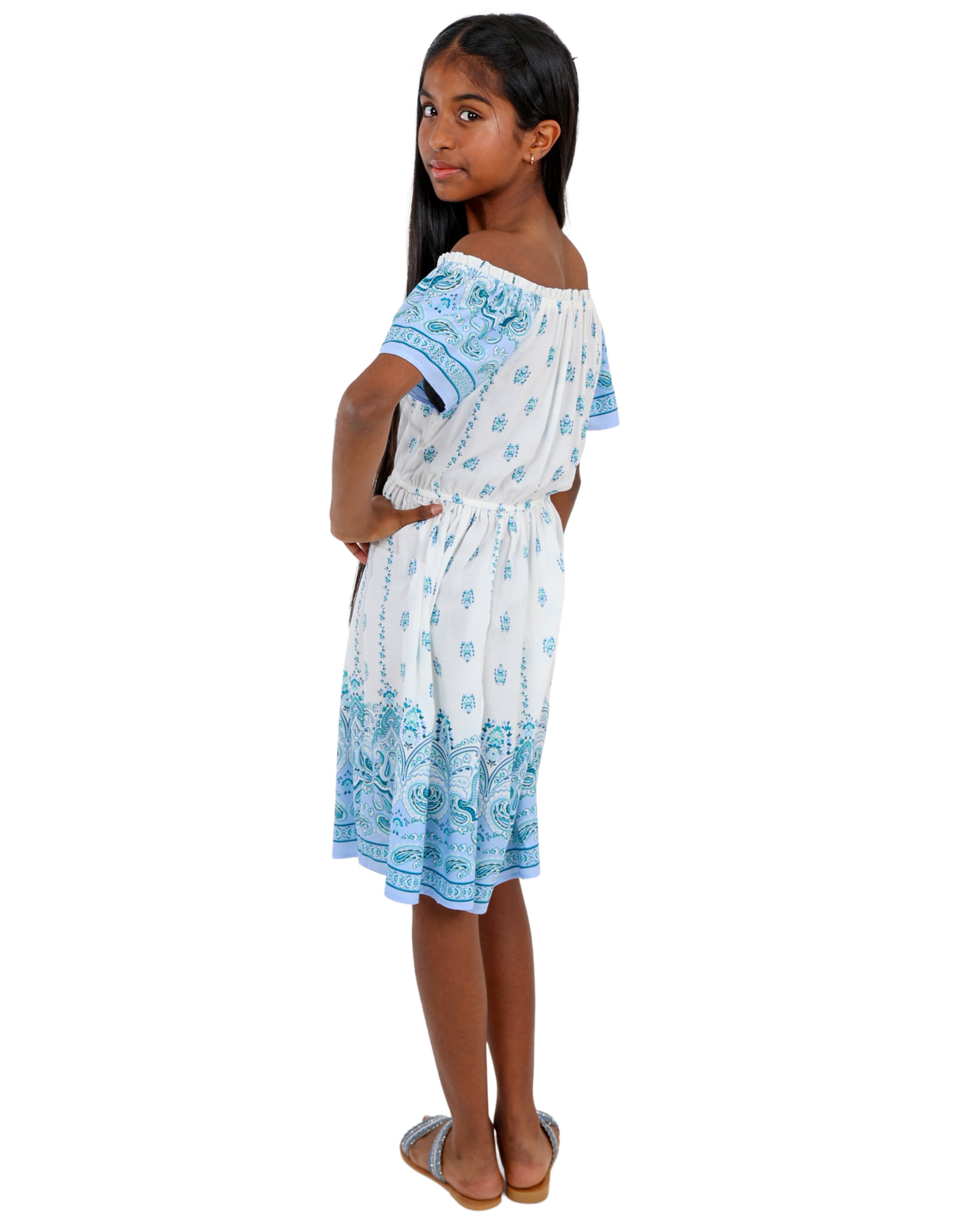 Floral Border Print Short Sleeve Summer Dress