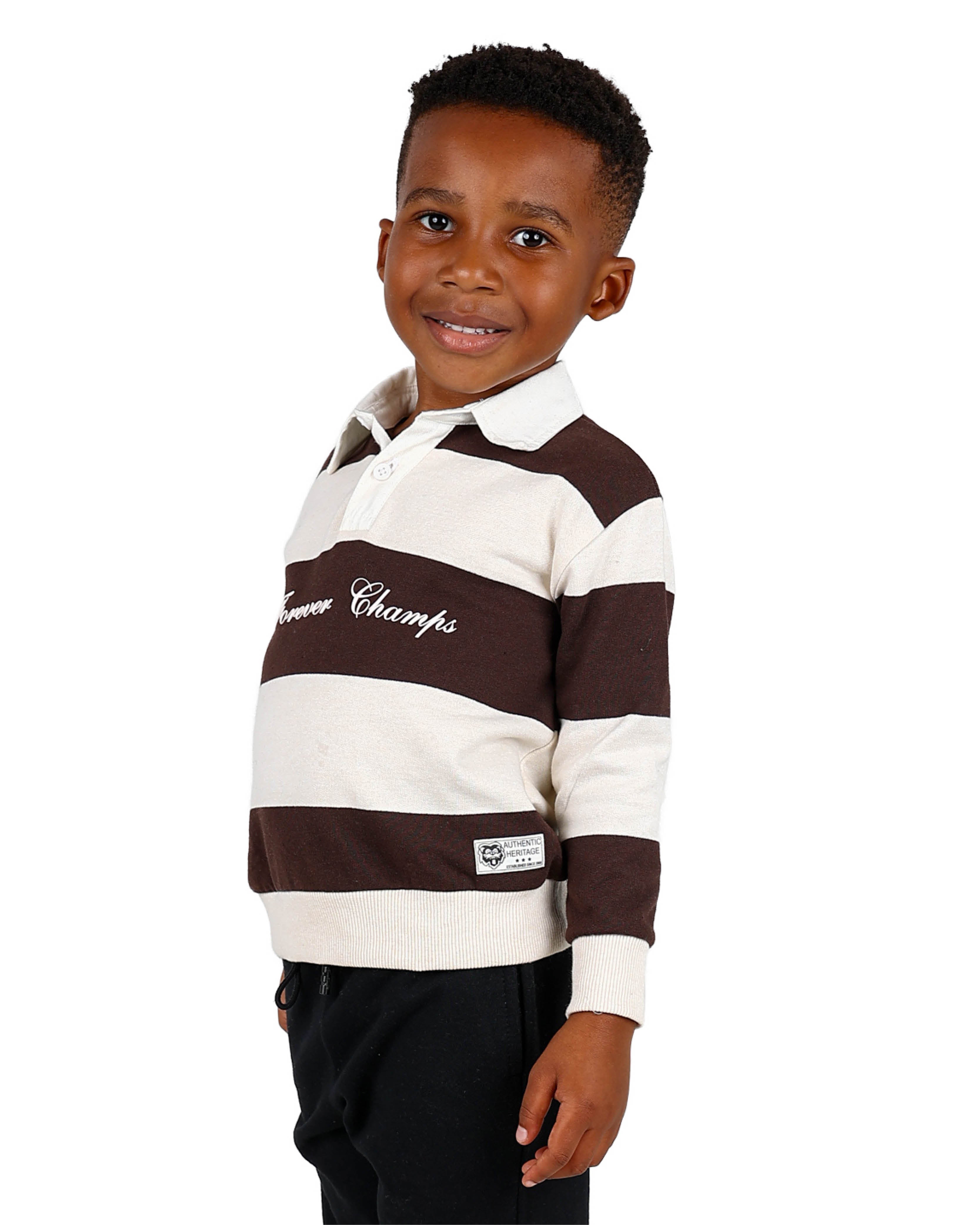 Long Sleeve Brown Stripe Rugby Style Top