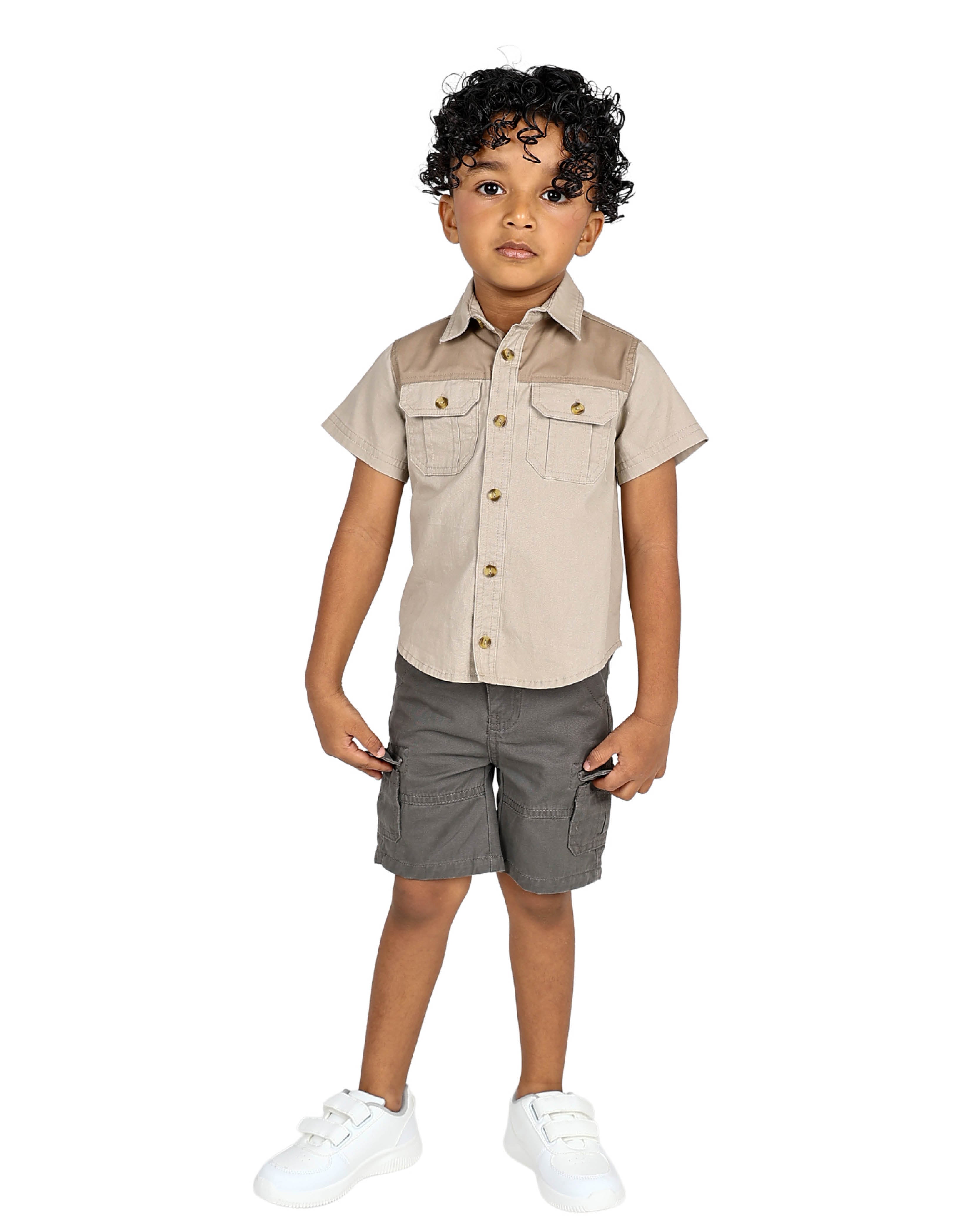 Okavango Short Sleeve Stone & Olive Colourblock Shirt