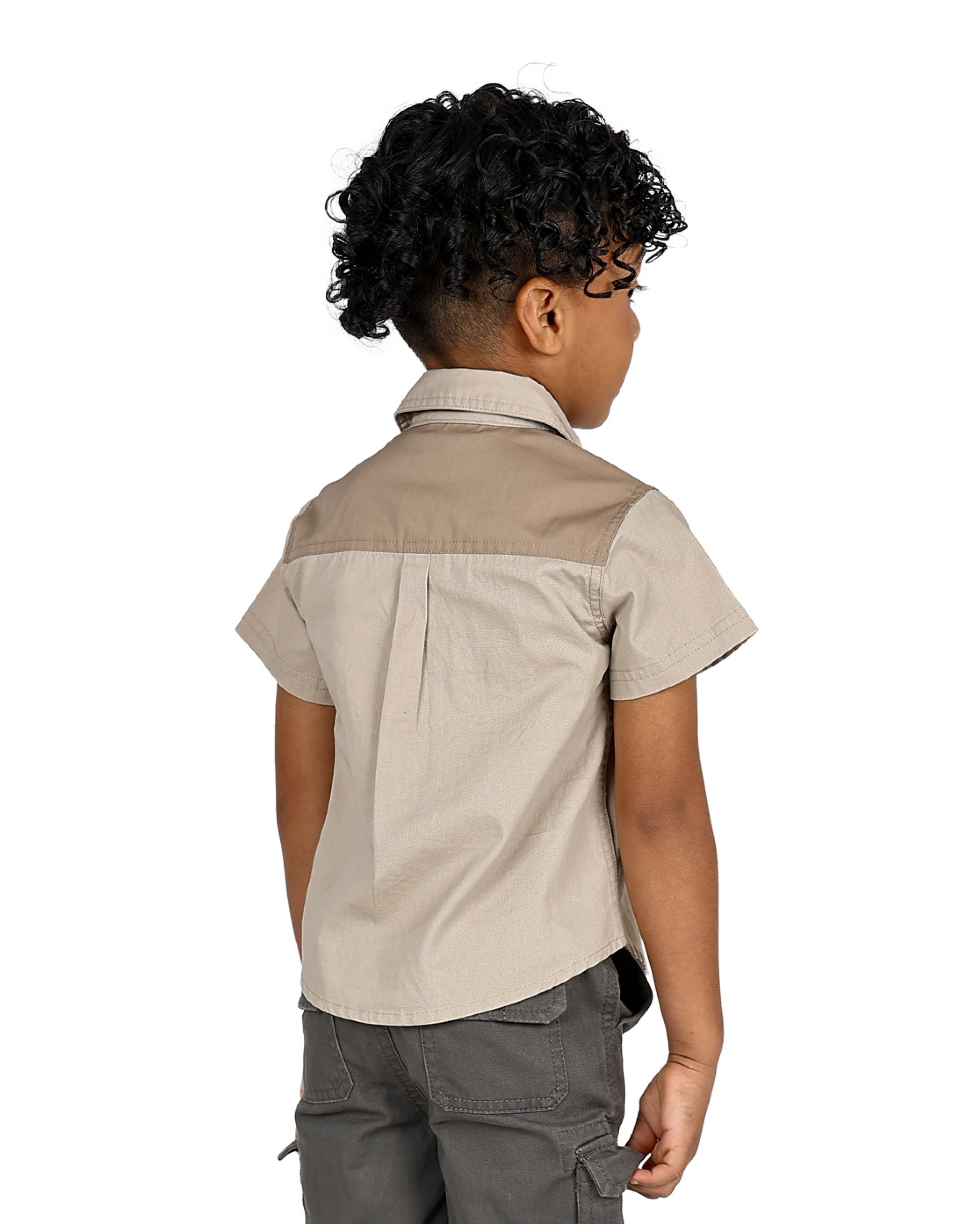 Okavango Short Sleeve Stone & Olive Colourblock Shirt