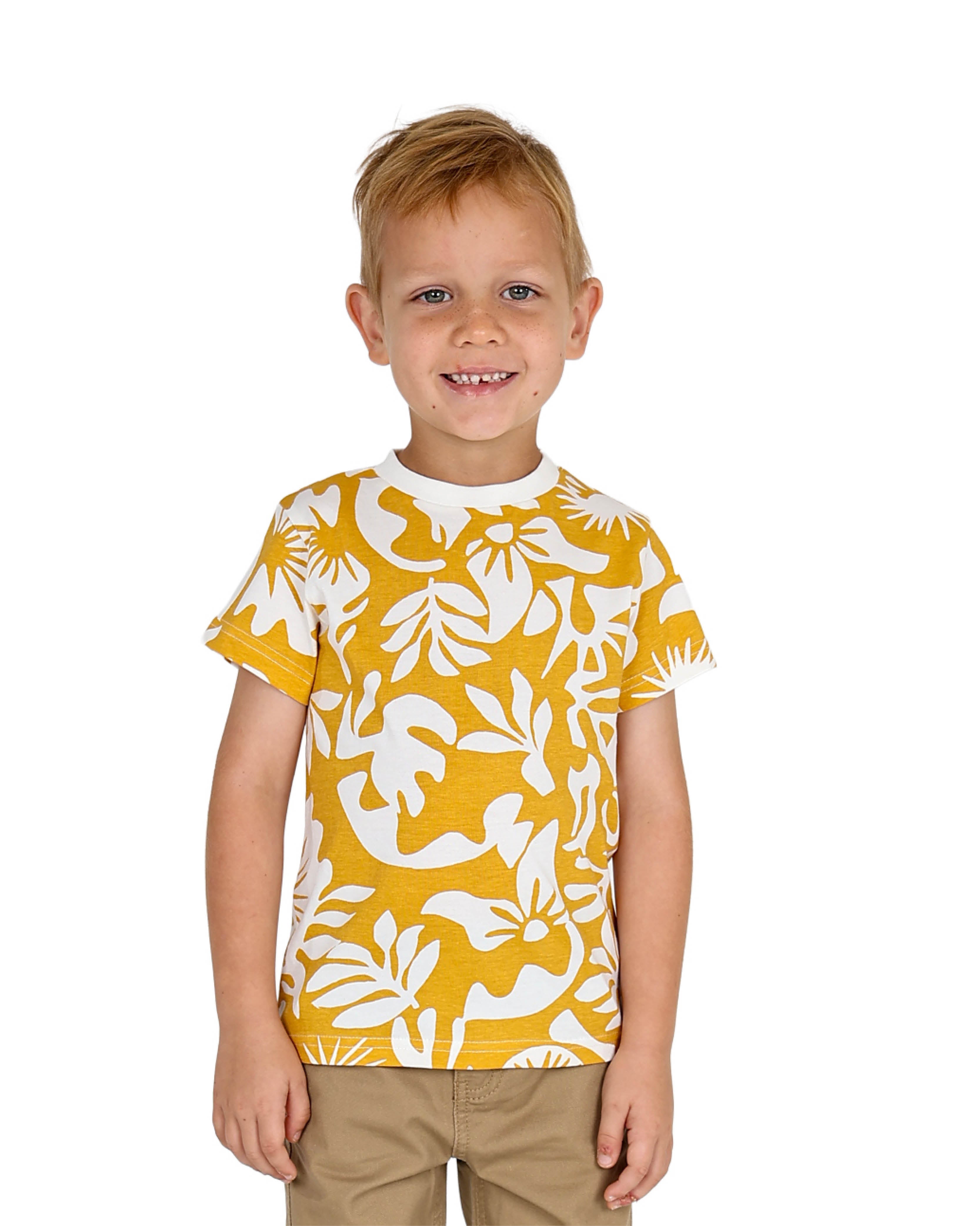 Short Sleeve Mustard Floral Cotton T-Shirt