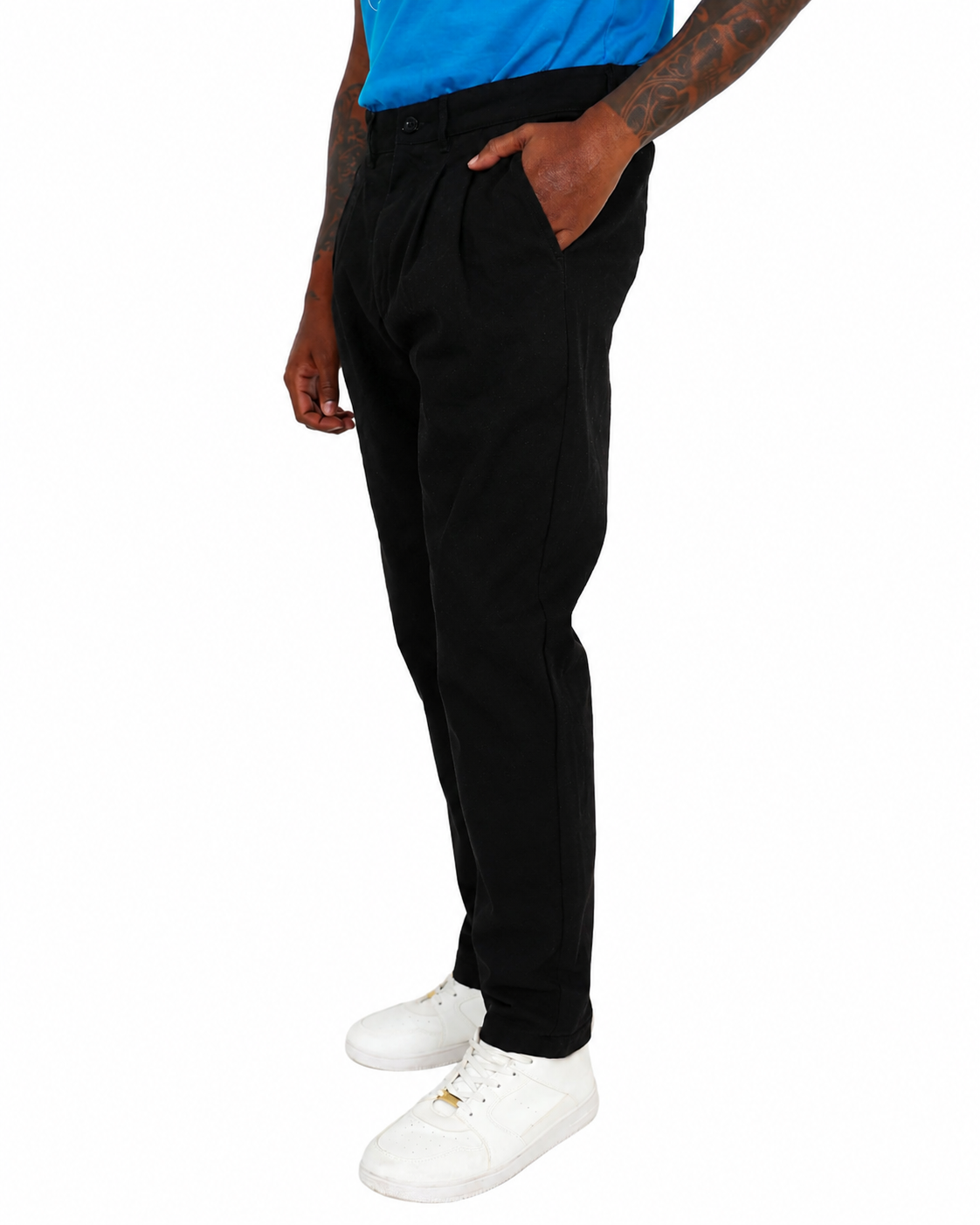 Black Pleated Relaxed Fit Chinos