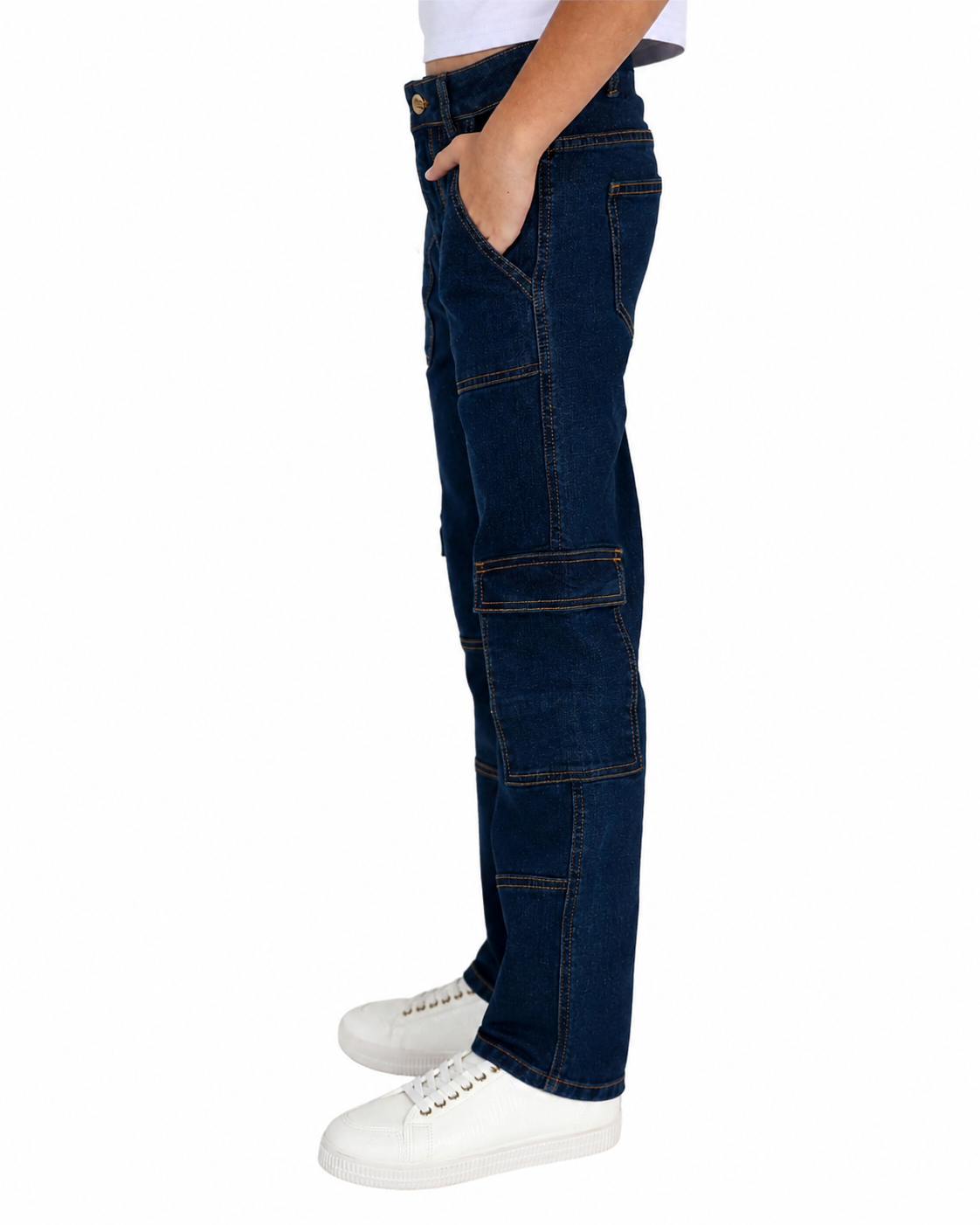Dark Indigo Cargo Pockets Panel Jeans