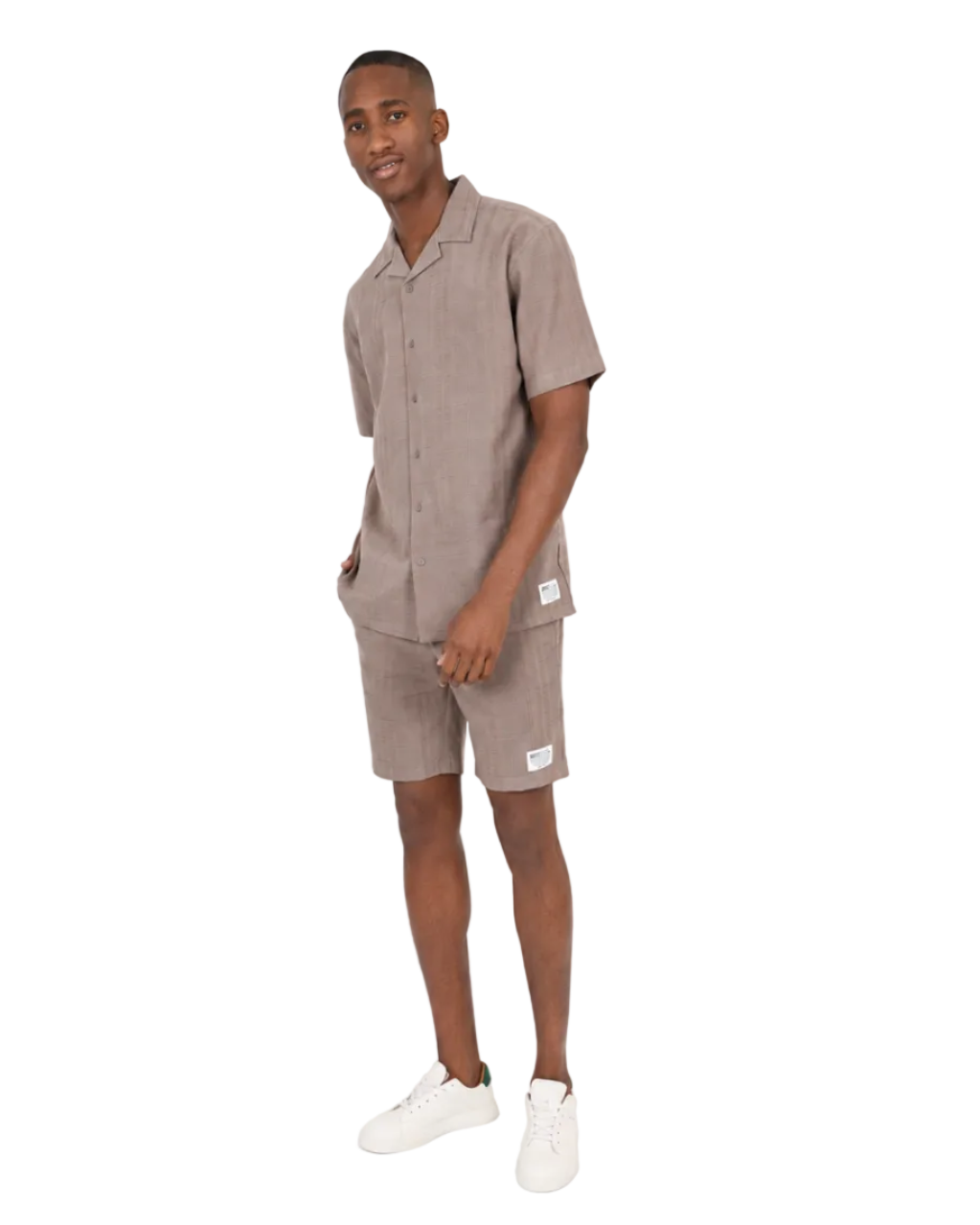 Short Sleeve Taupe Seersucker Summer Shirt
