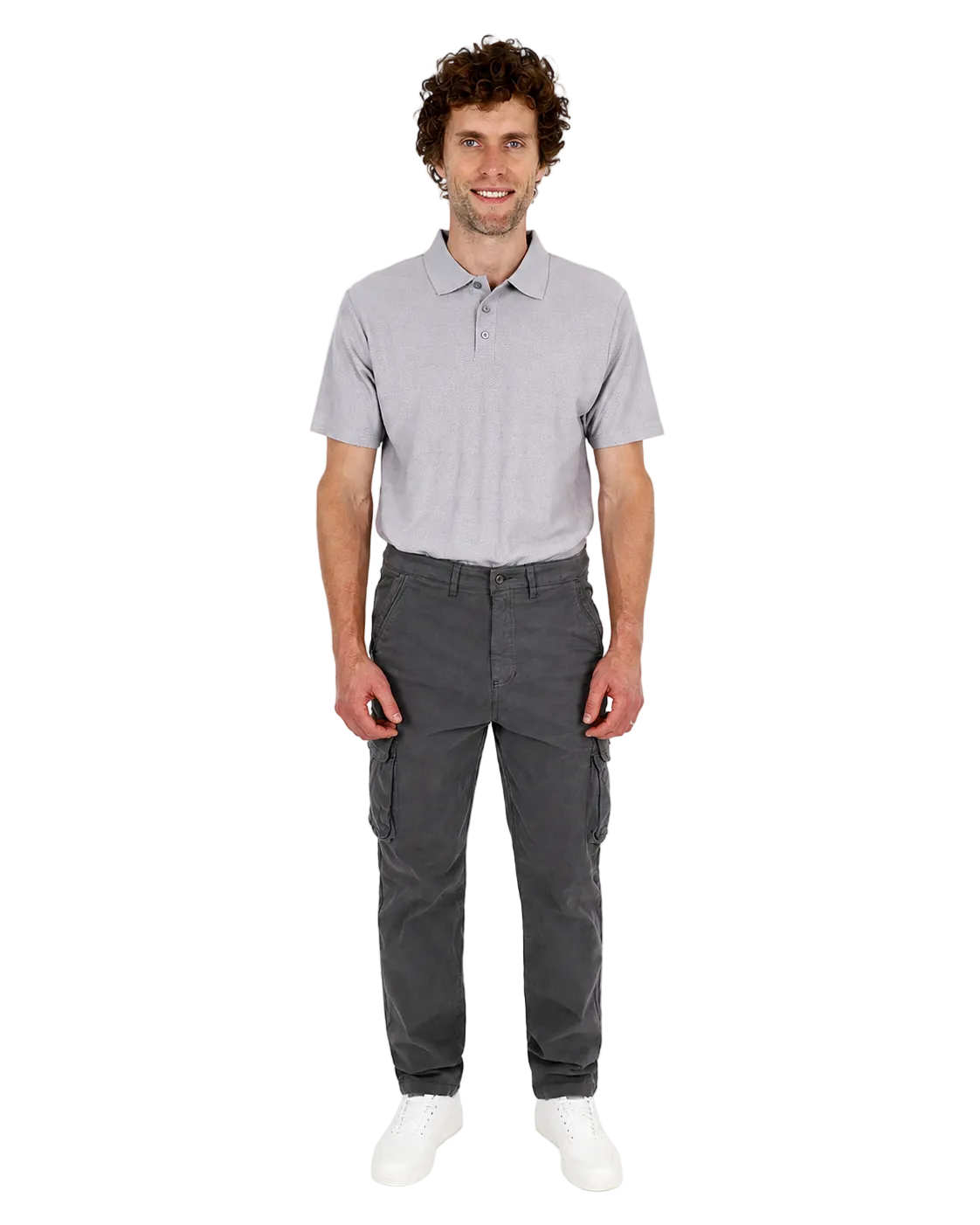 Straight Fit Grey Cotton Spandex Cargo Pants
