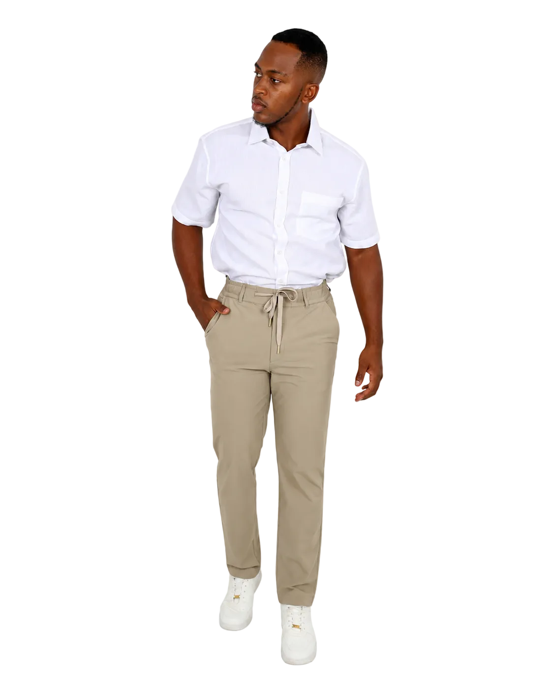 Regular Fit Elasticated Waist Beige Stretch Pants
