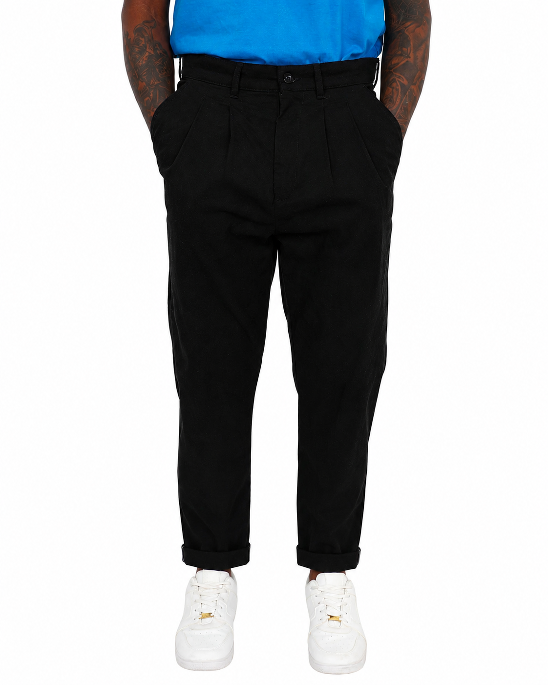 Black Pleated Relaxed Fit Chinos