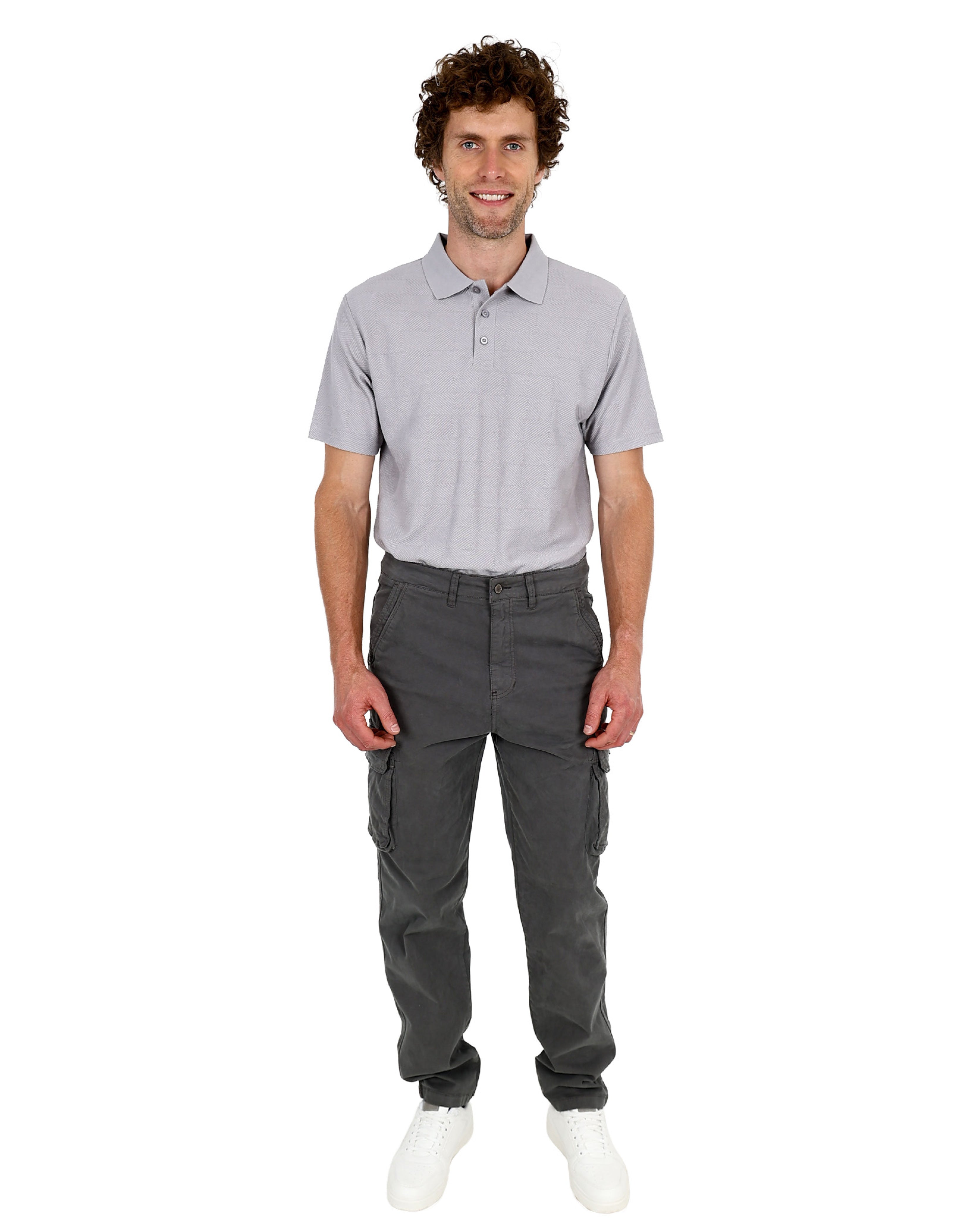Straight Fit Grey Cotton Spandex Cargo Pants