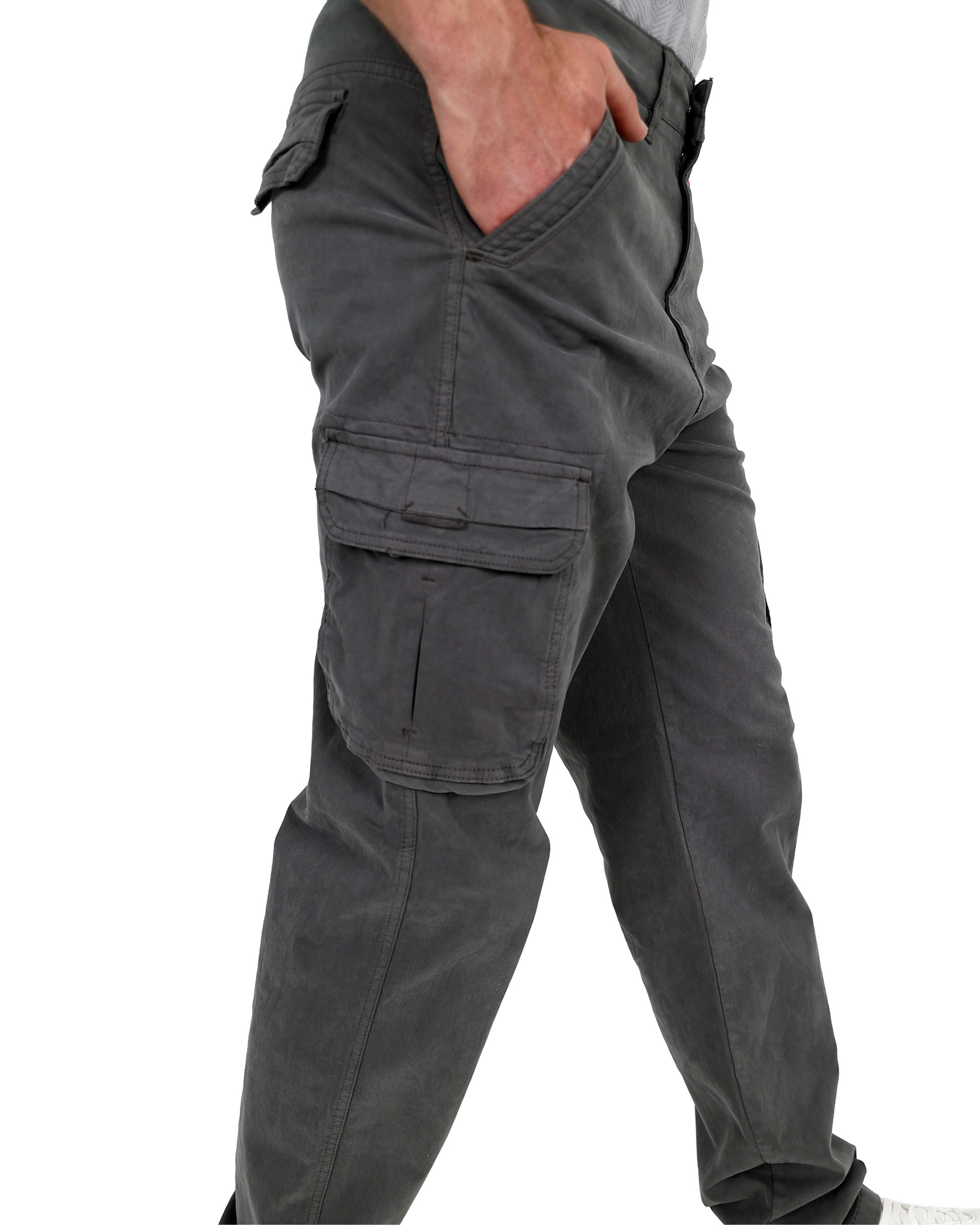 Straight Fit Grey Cotton Spandex Cargo Pants