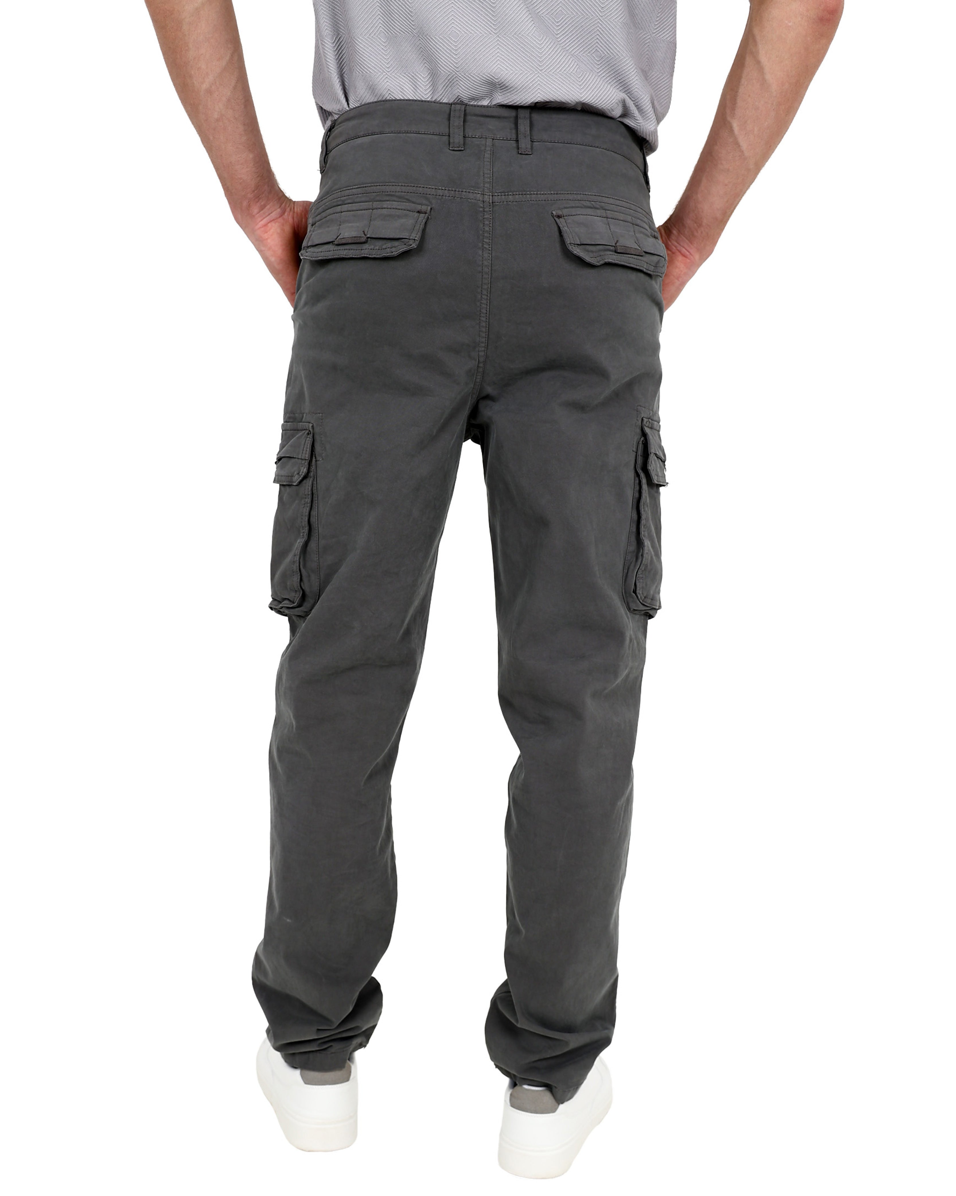 Straight Fit Grey Cotton Spandex Cargo Pants