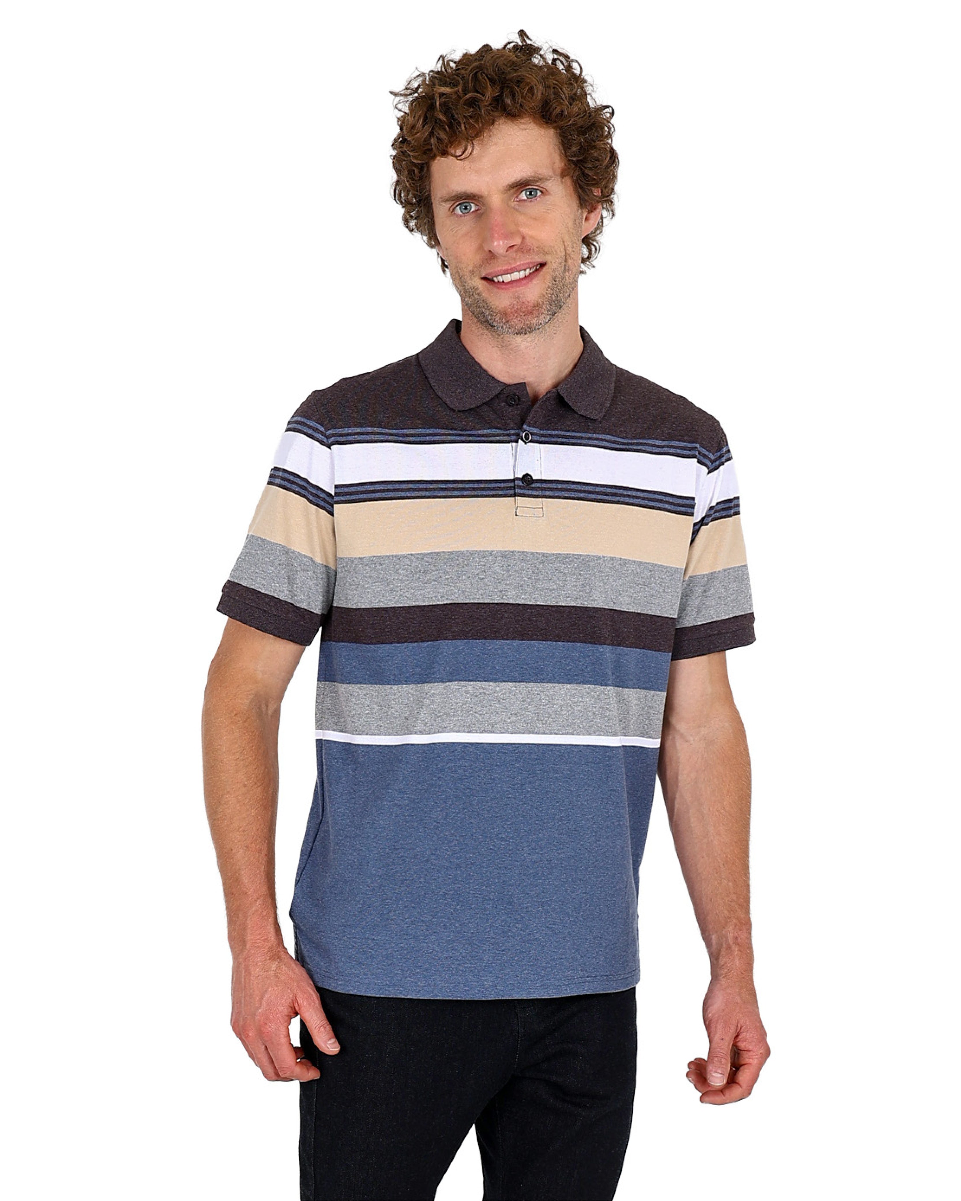 Short Sleeve Blue Yarn Dyed Stripe Golfer