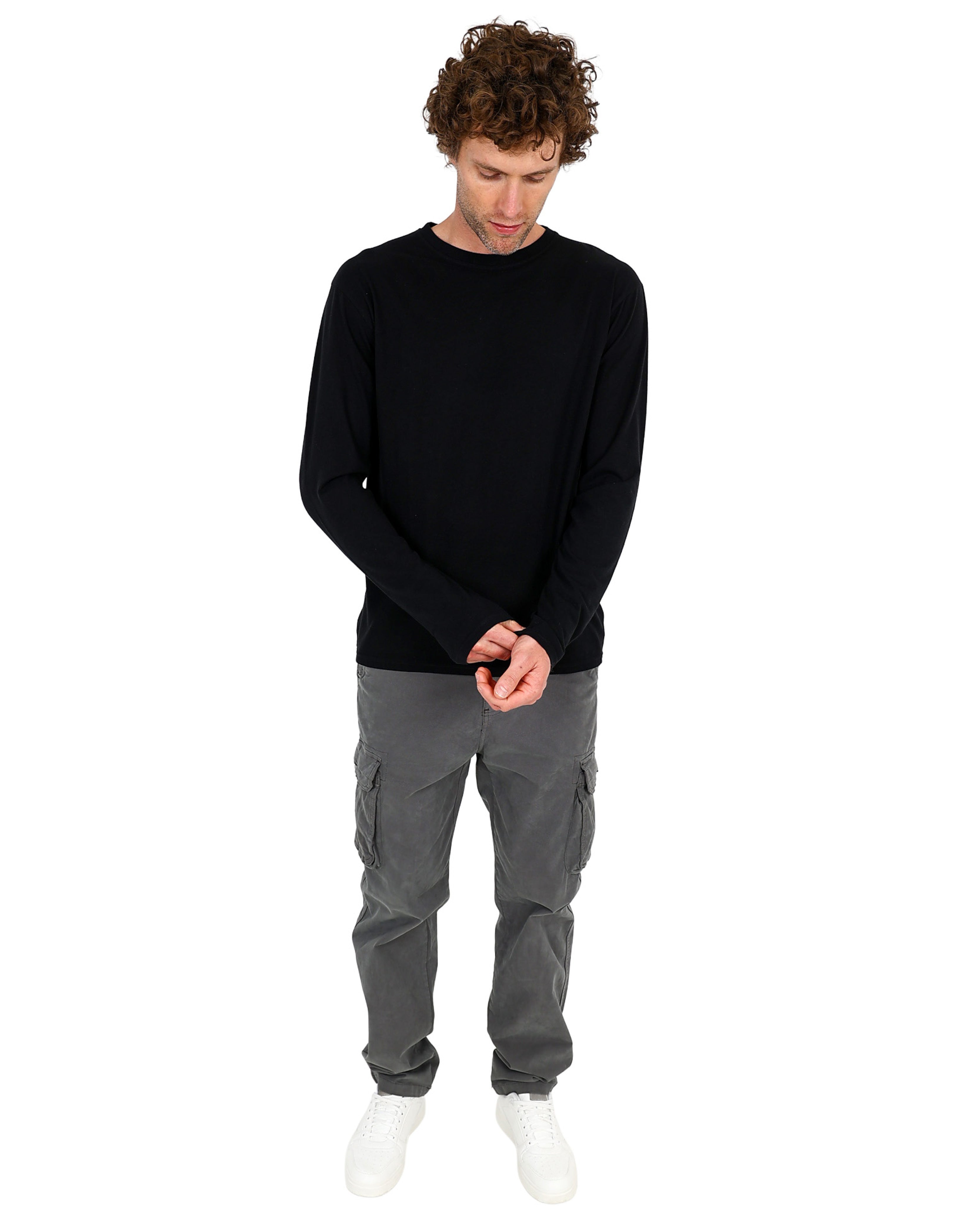 Long Sleeve Black Cotton Blend T-Shirt