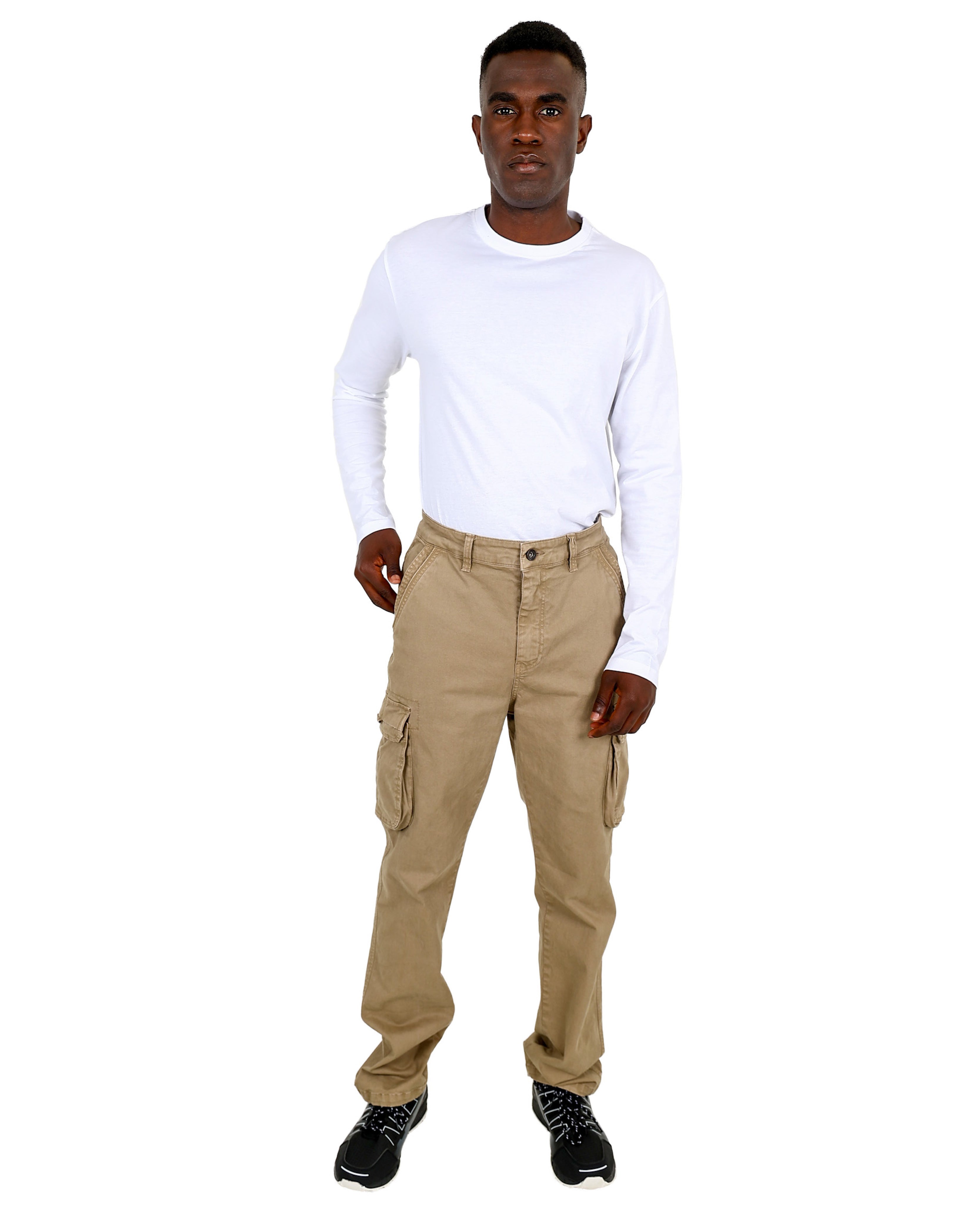 Regular Fit Khaki Cargo Cotton Pant