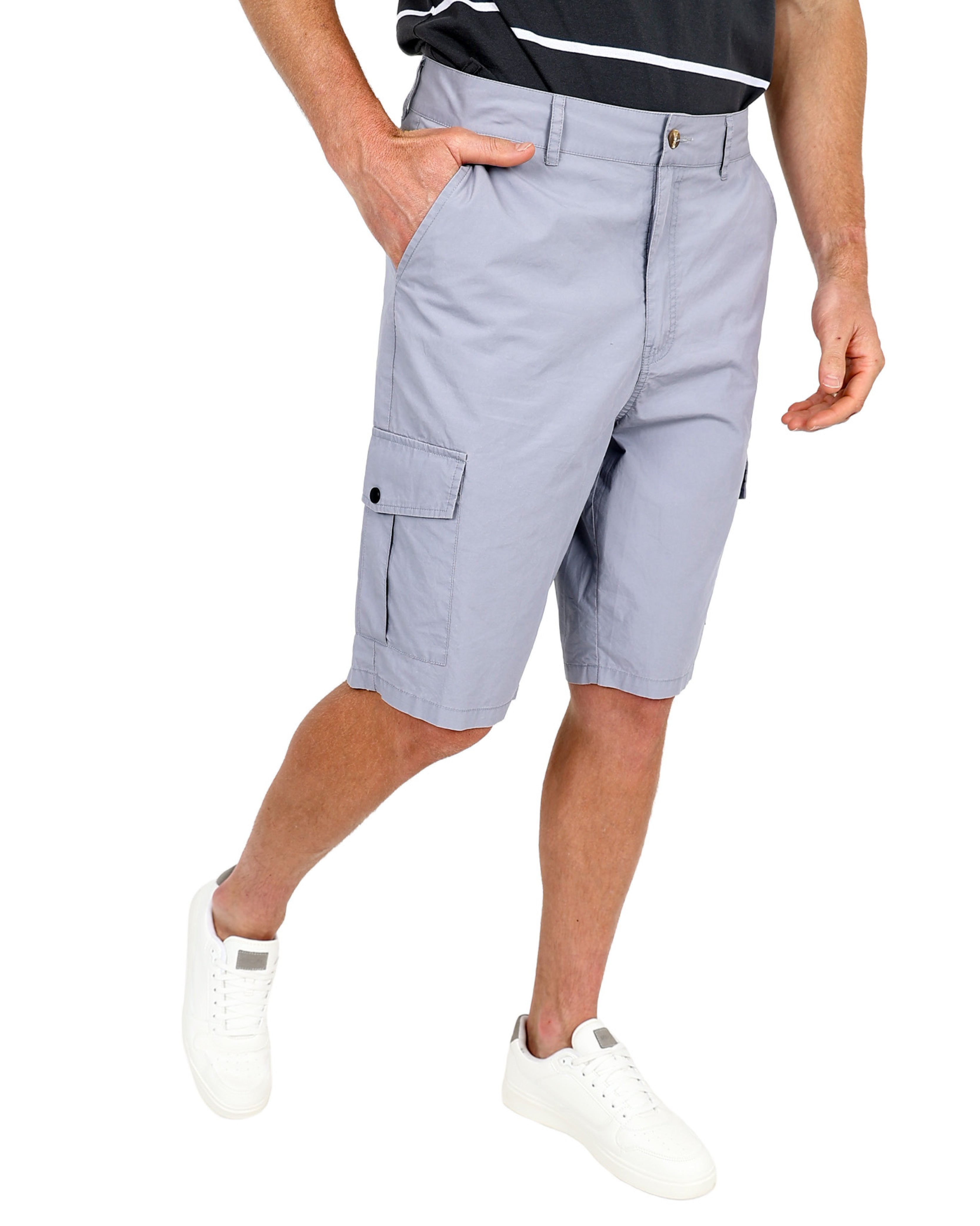 Grey Cotton Poplin Cargo Shorts