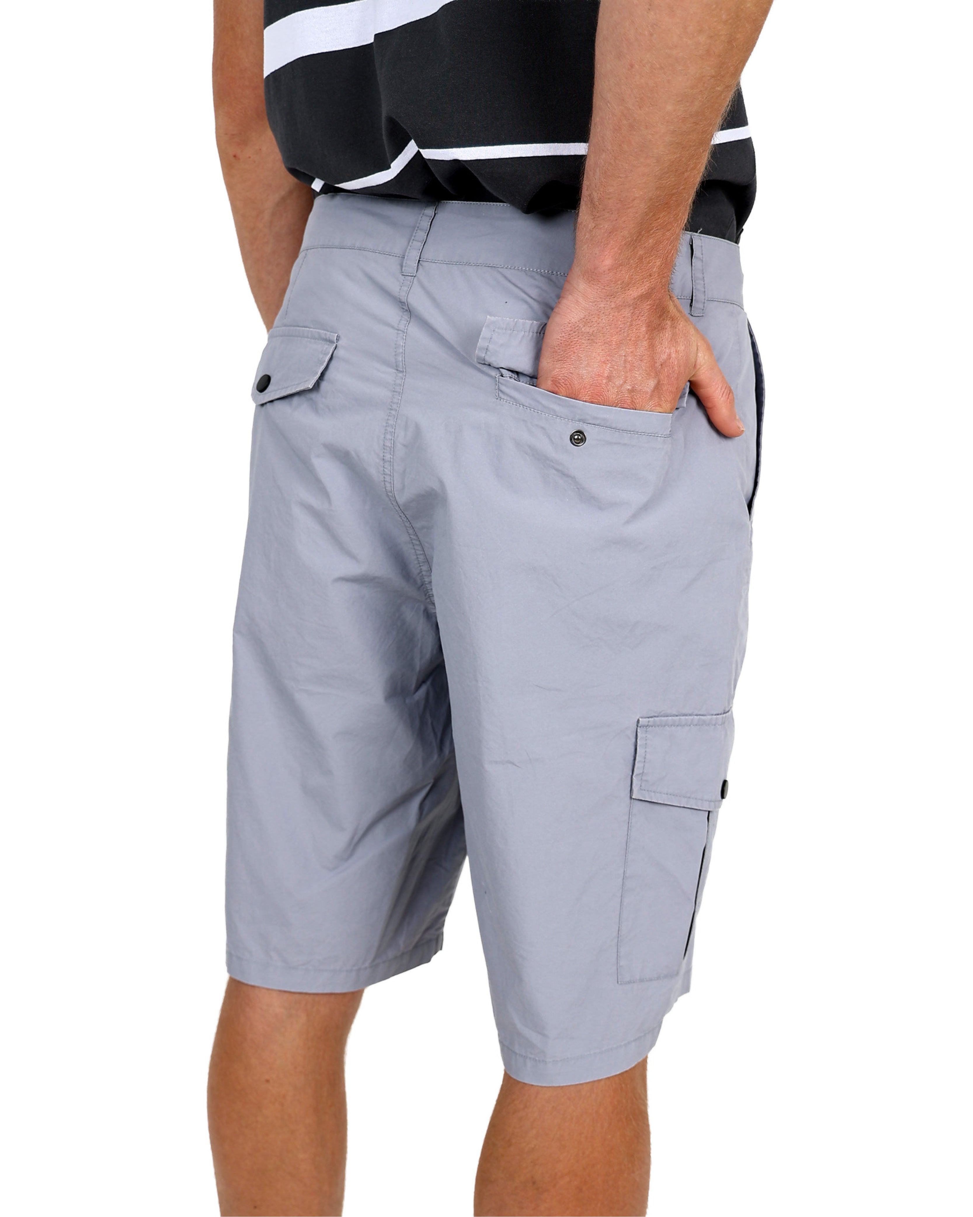 Grey Cotton Poplin Cargo Shorts