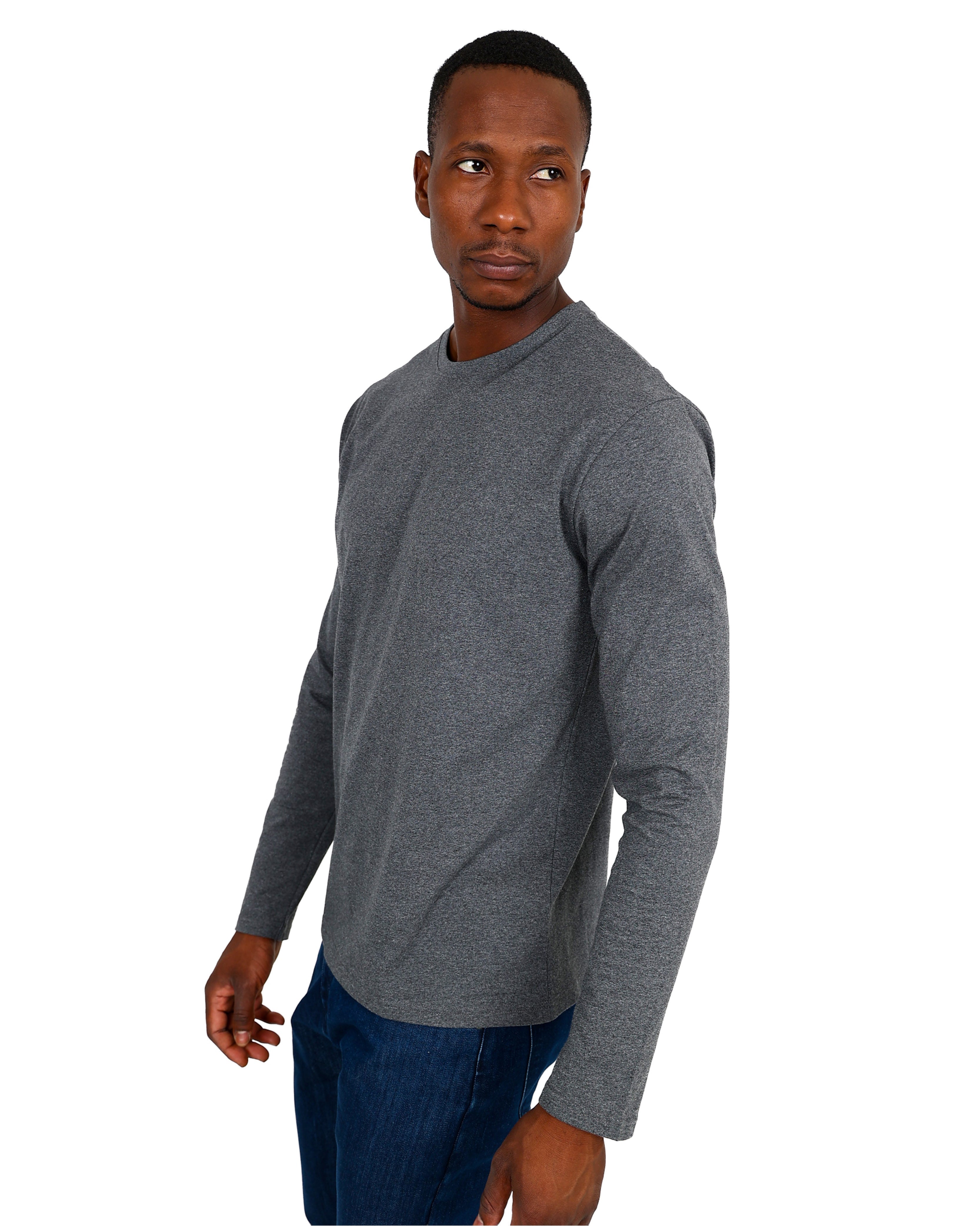Long Sleeve Charcoal Mélange Cotton Blend T-Shirt