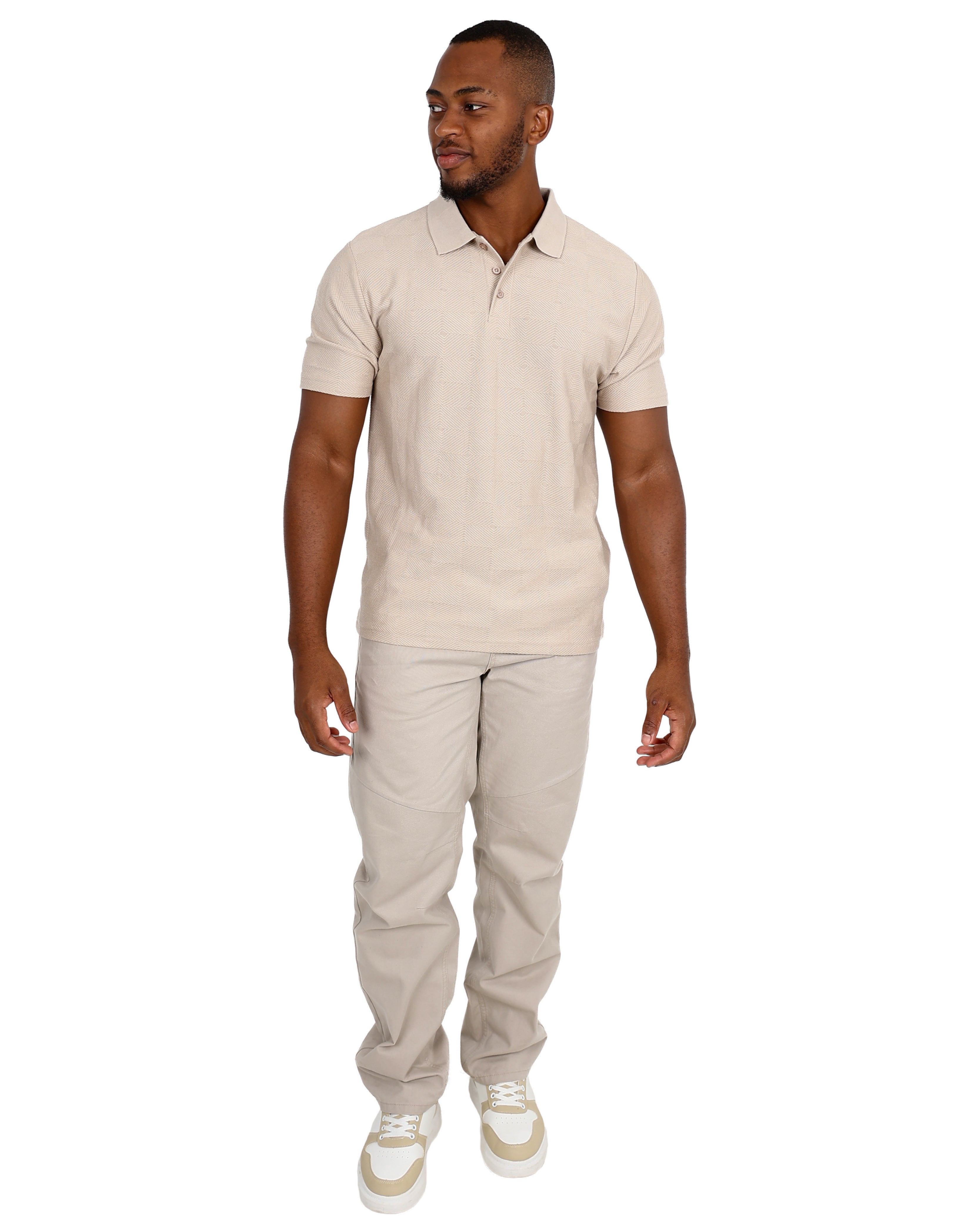 Short Sleeve Stone Jacquard Golfer