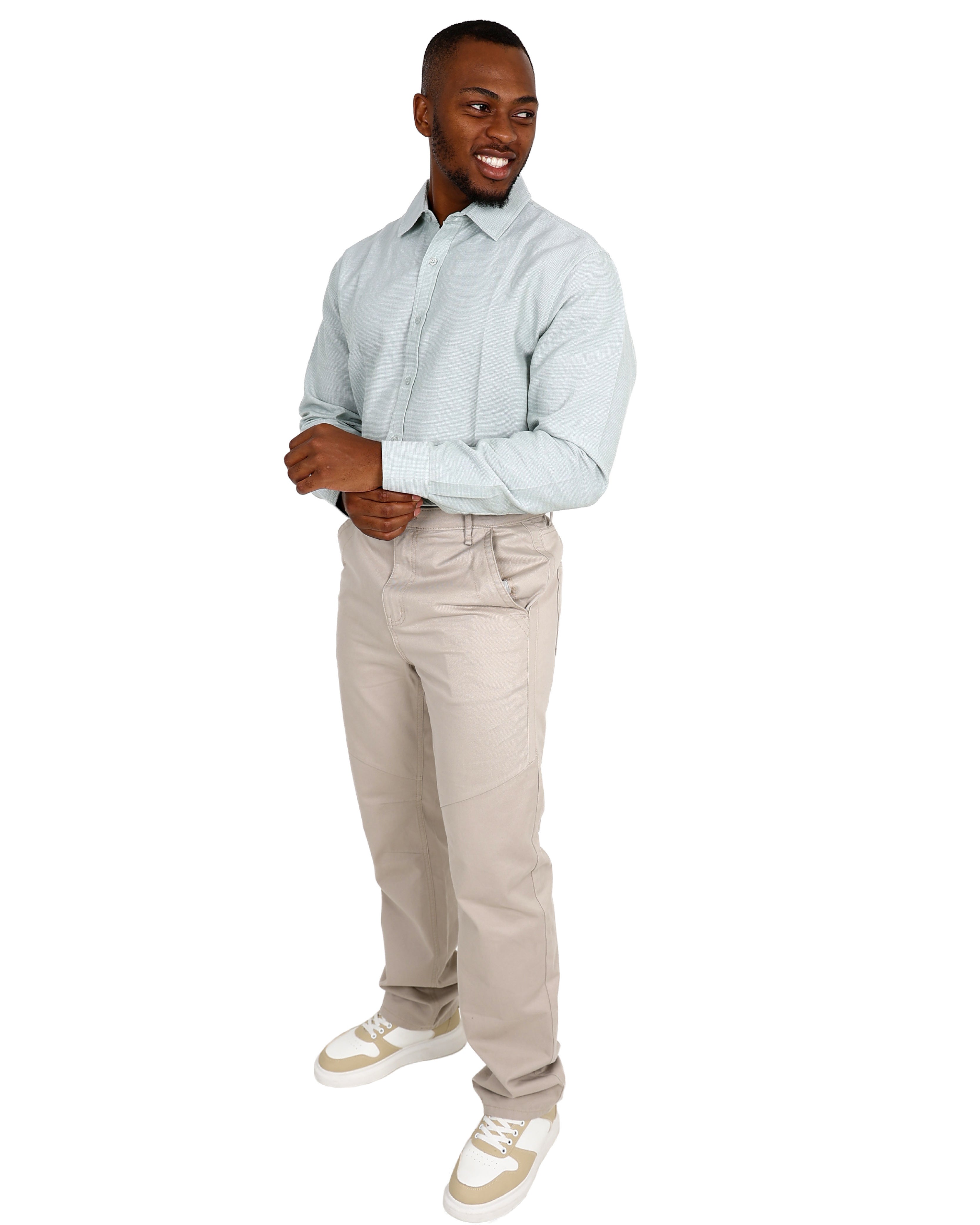 Long Sleeve Sage Mini Waffle Textured Cotton Shirt