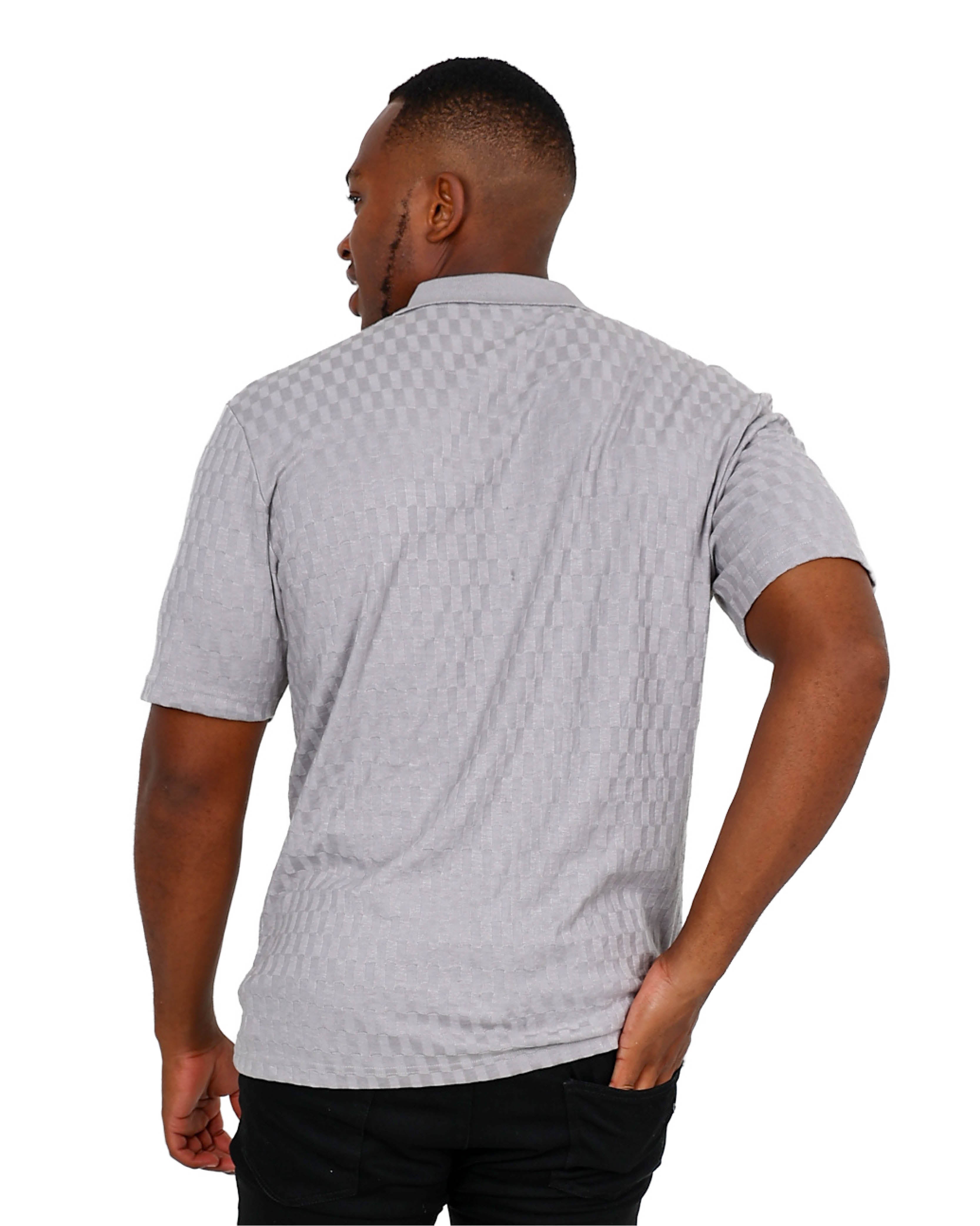 Short Sleeve Button Up Silver Jacquard Golfer