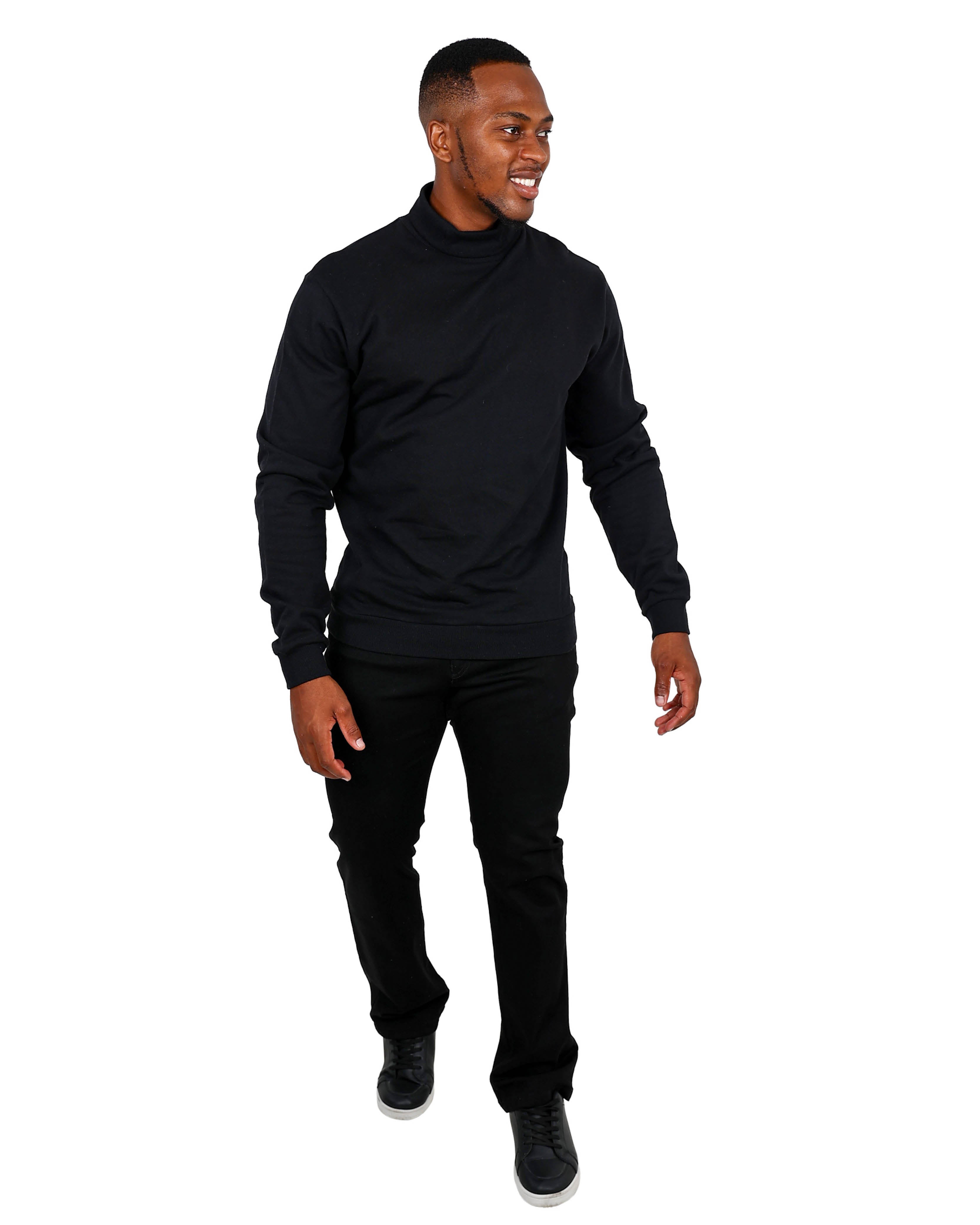 Long Sleeve Black CVC Polo Neck Sweatshirt