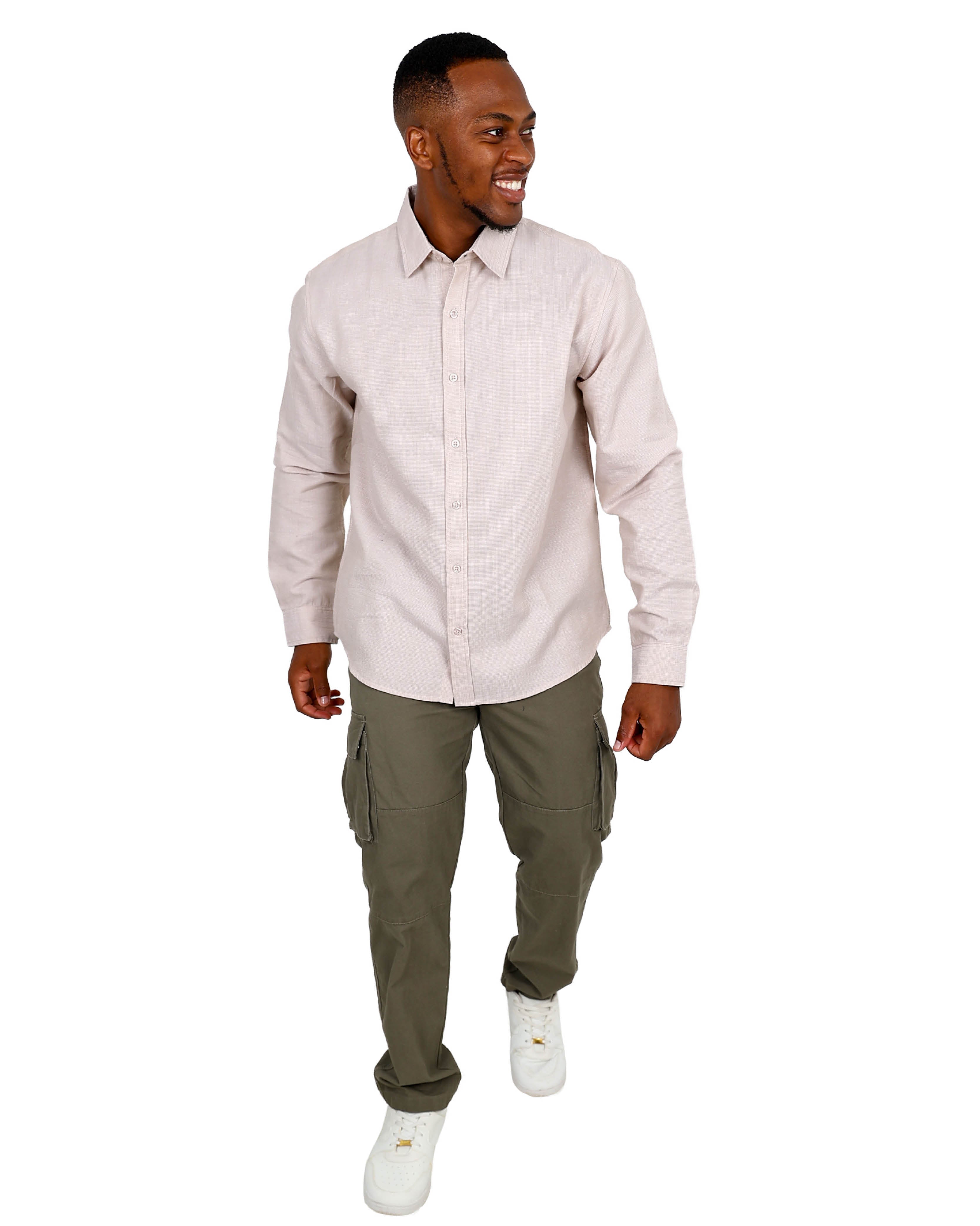 Long Sleeve Mini Waffle Textured Stone Shirt