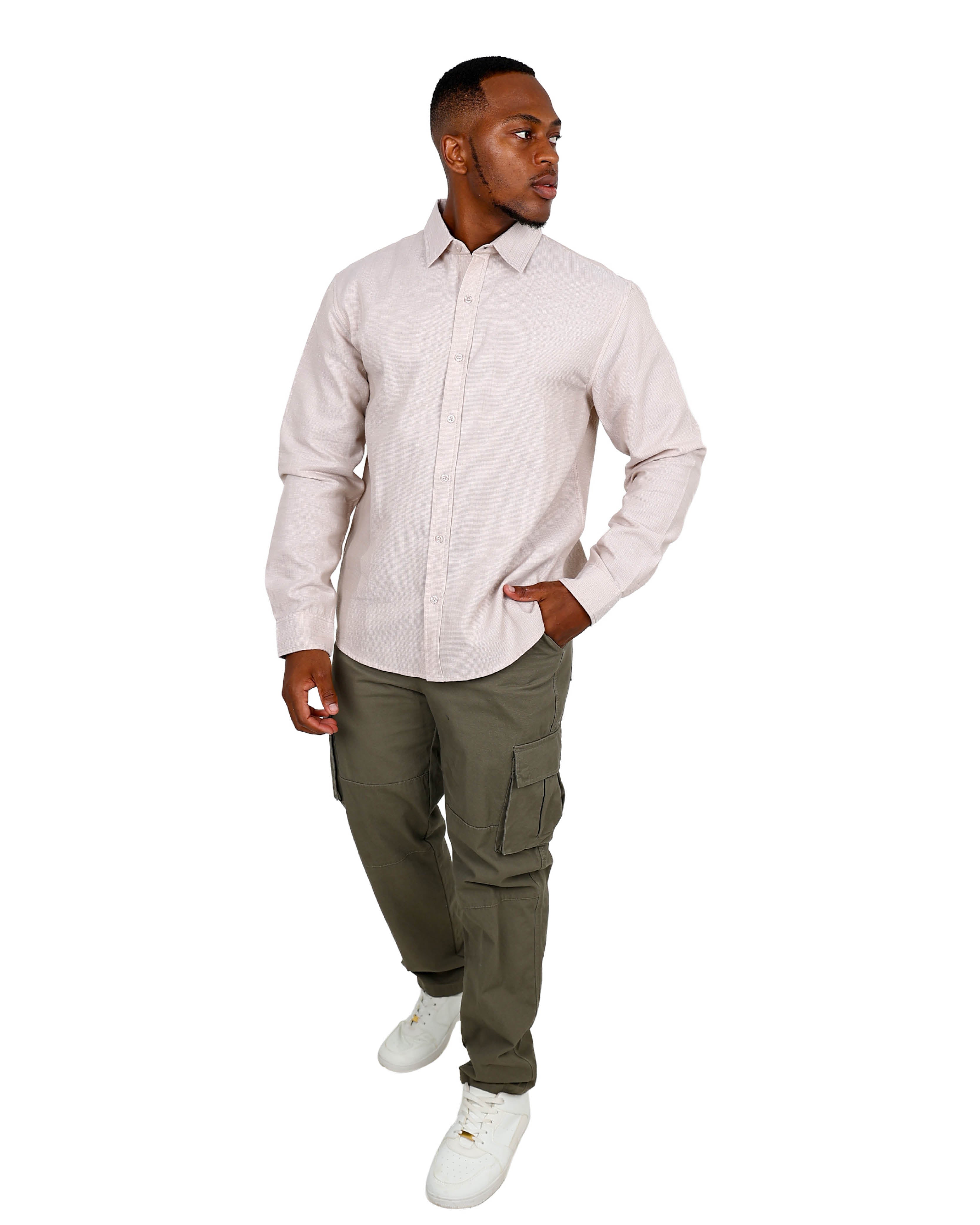 Long Sleeve Mini Waffle Textured Stone Shirt