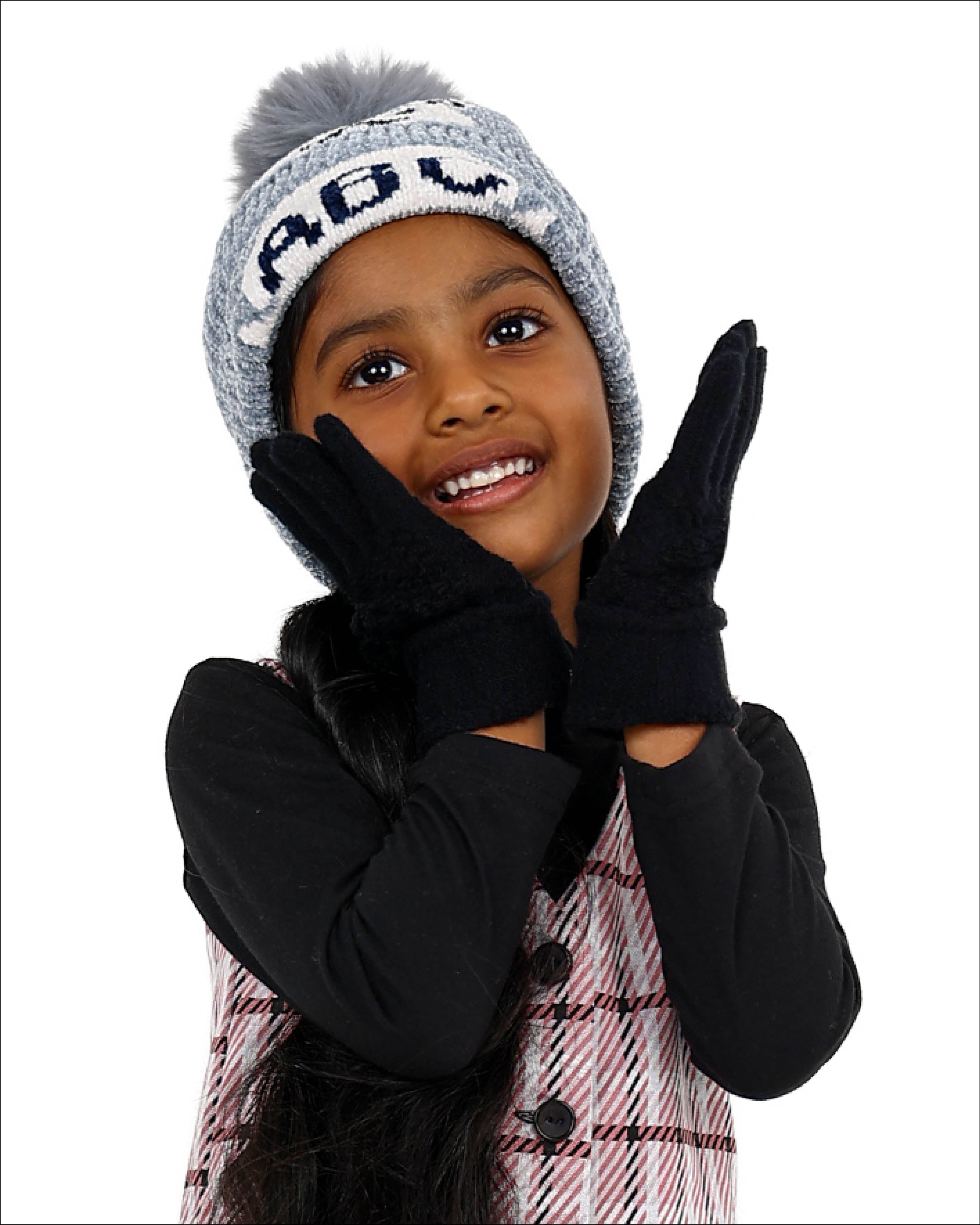 Grey ABC Teddy Plush Pompom Beanie