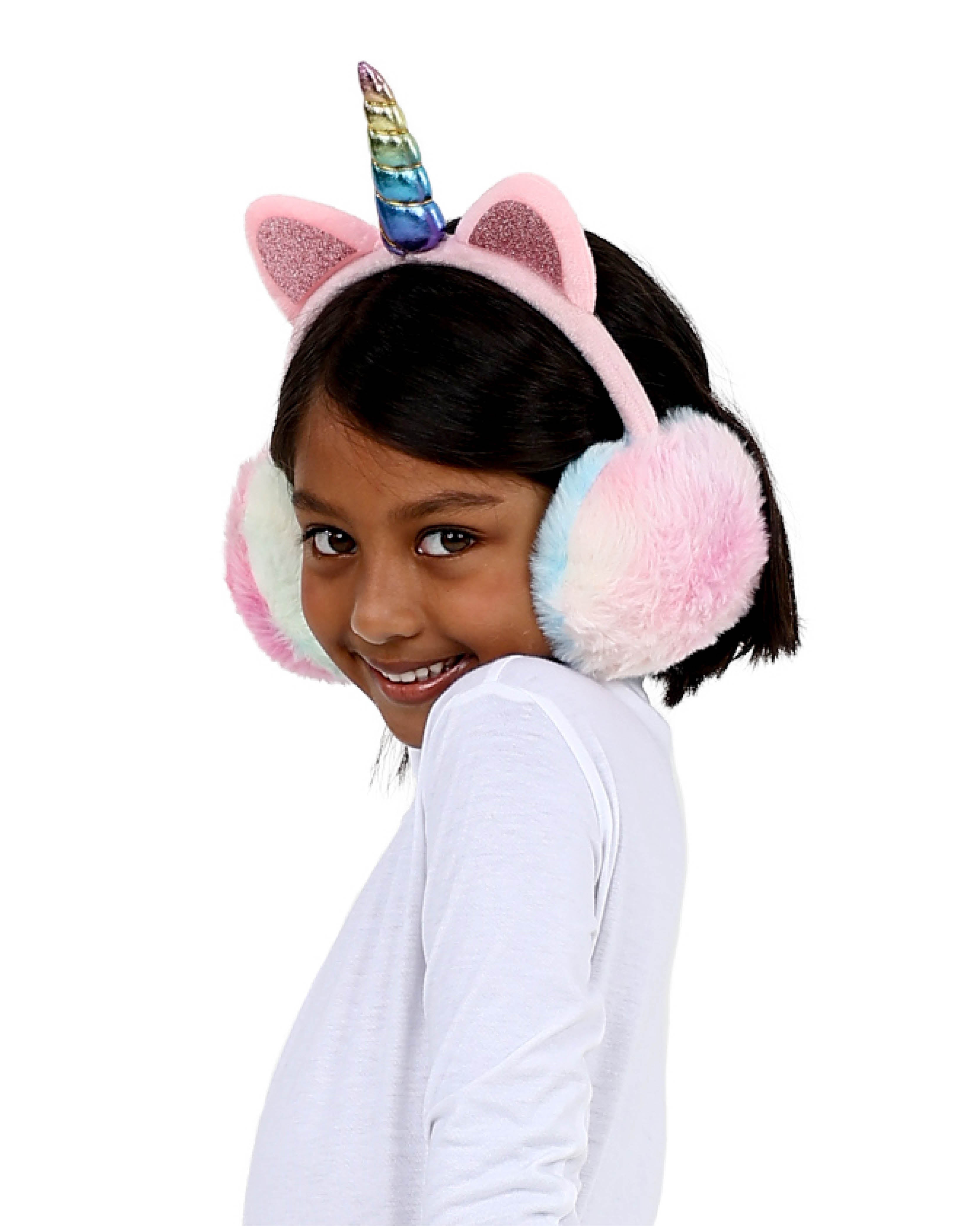 Rainbow Plush Unicorn & Cat Ears Earmuff