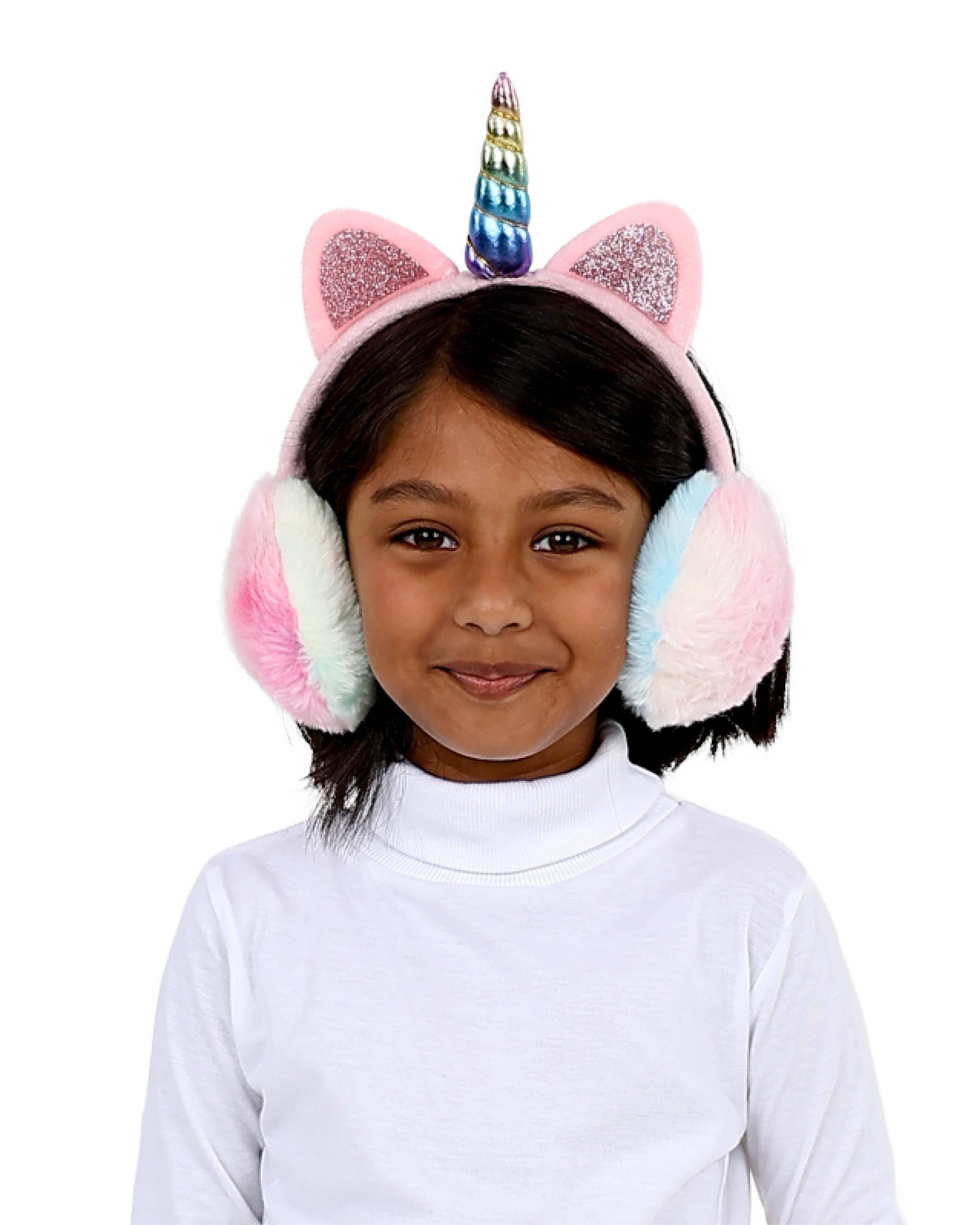 Rainbow Plush Unicorn & Cat Ears Earmuff