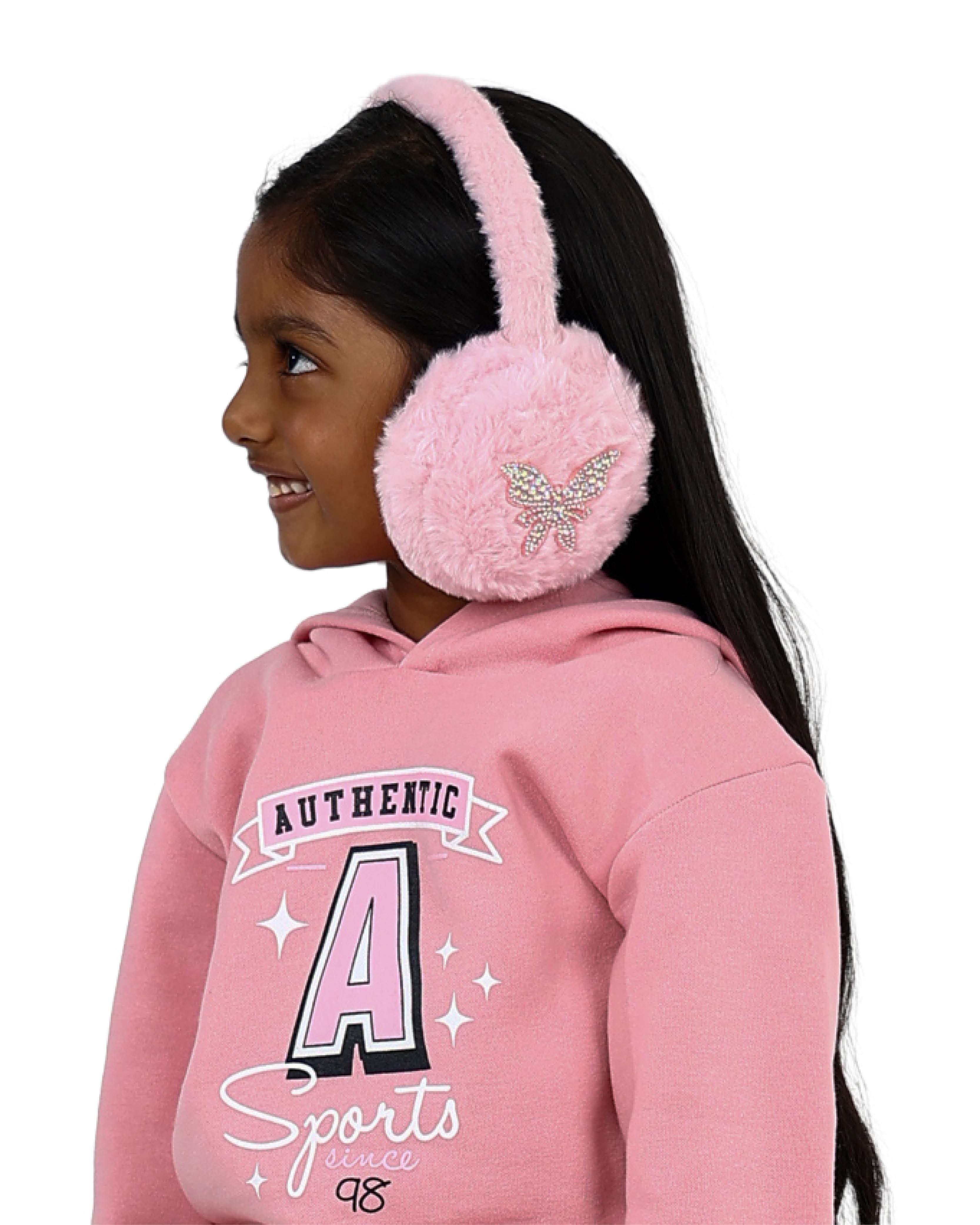 Pink Plush Butterfly Embroidered Earmuffs