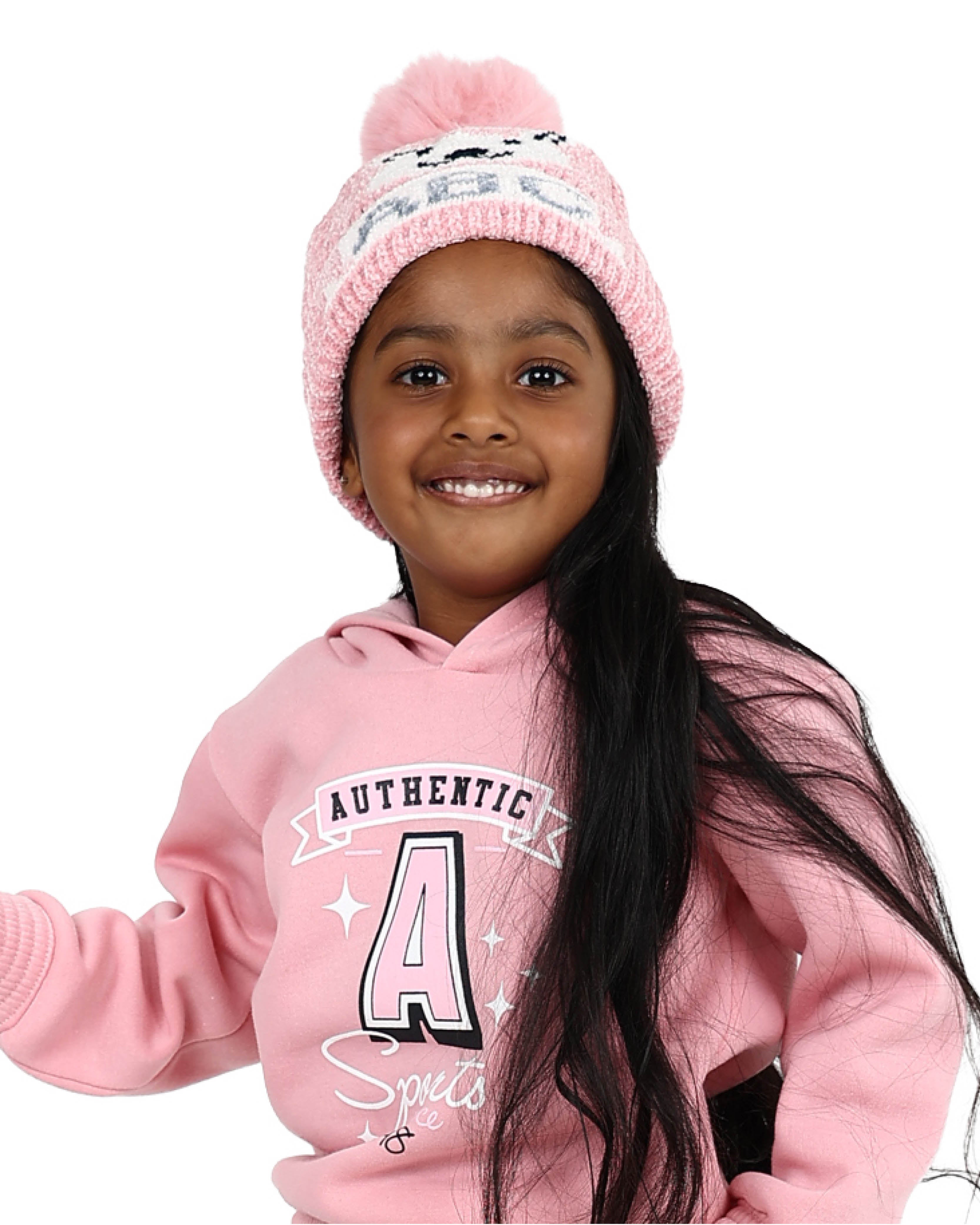 Pink ABC Teddy Plush Pompom Beanie