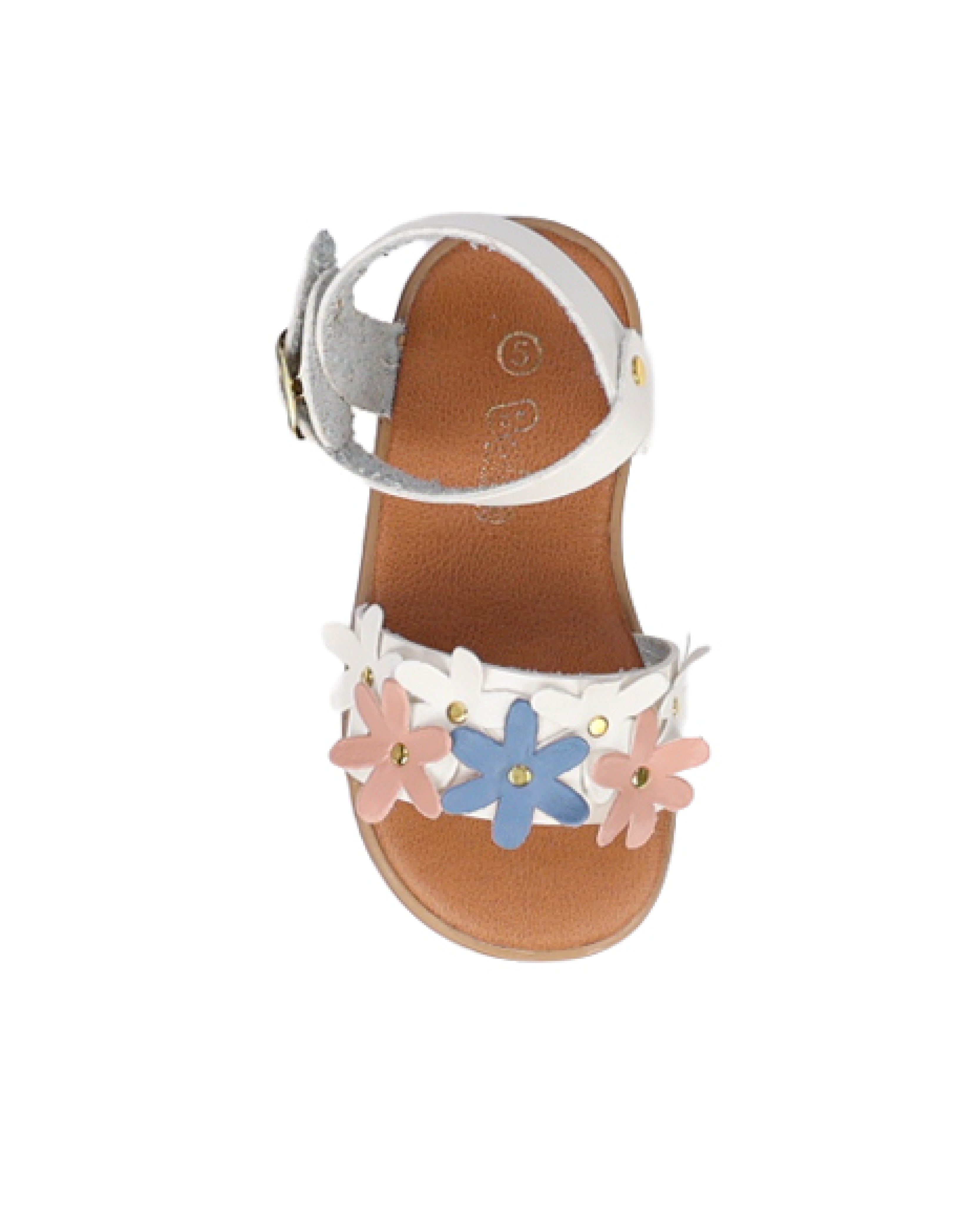 Girls White Flower Detail Ankle Strap Sandal