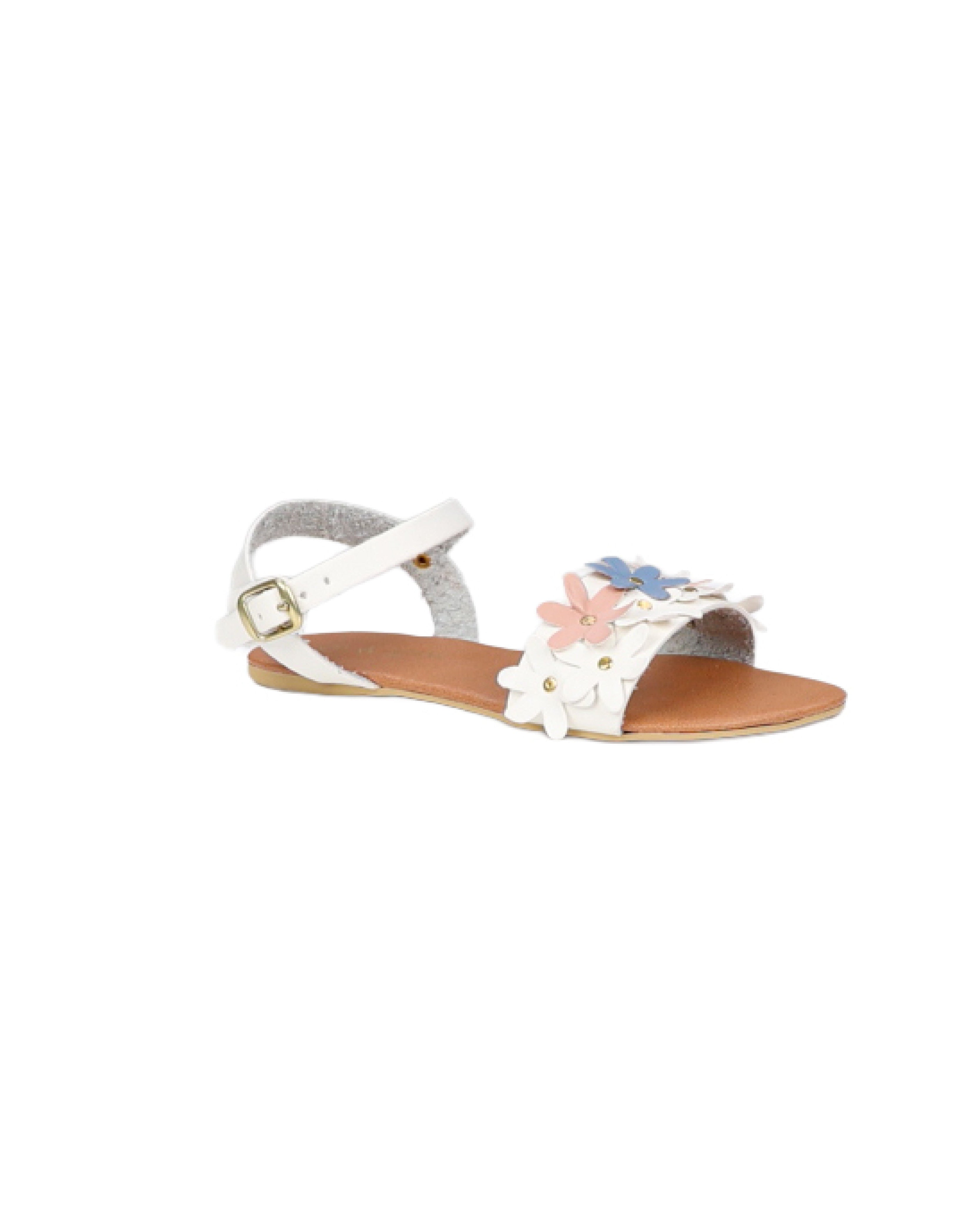 Girls White Flower Detail Ankle Strap Sandal