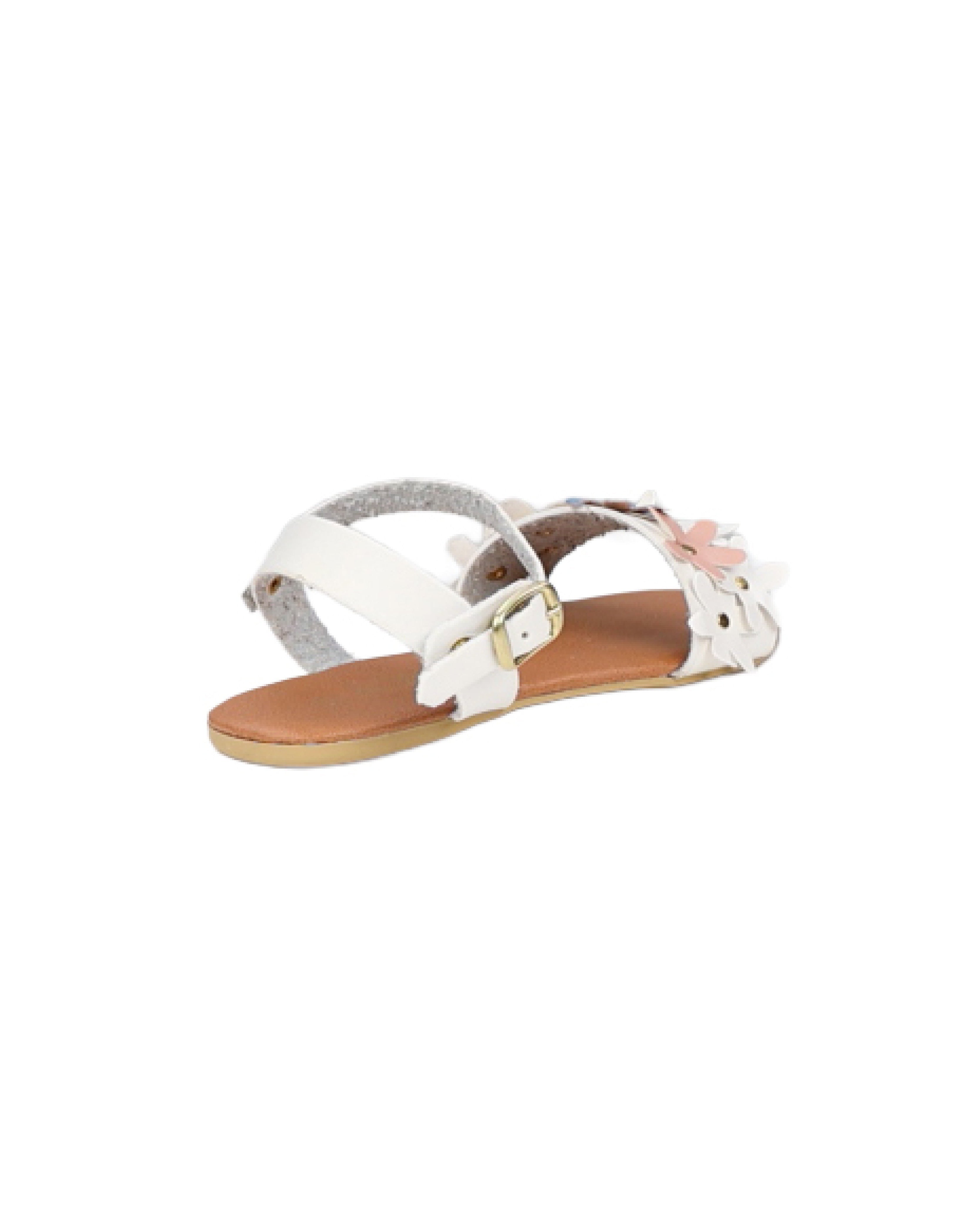 Girls White Flower Detail Ankle Strap Sandal