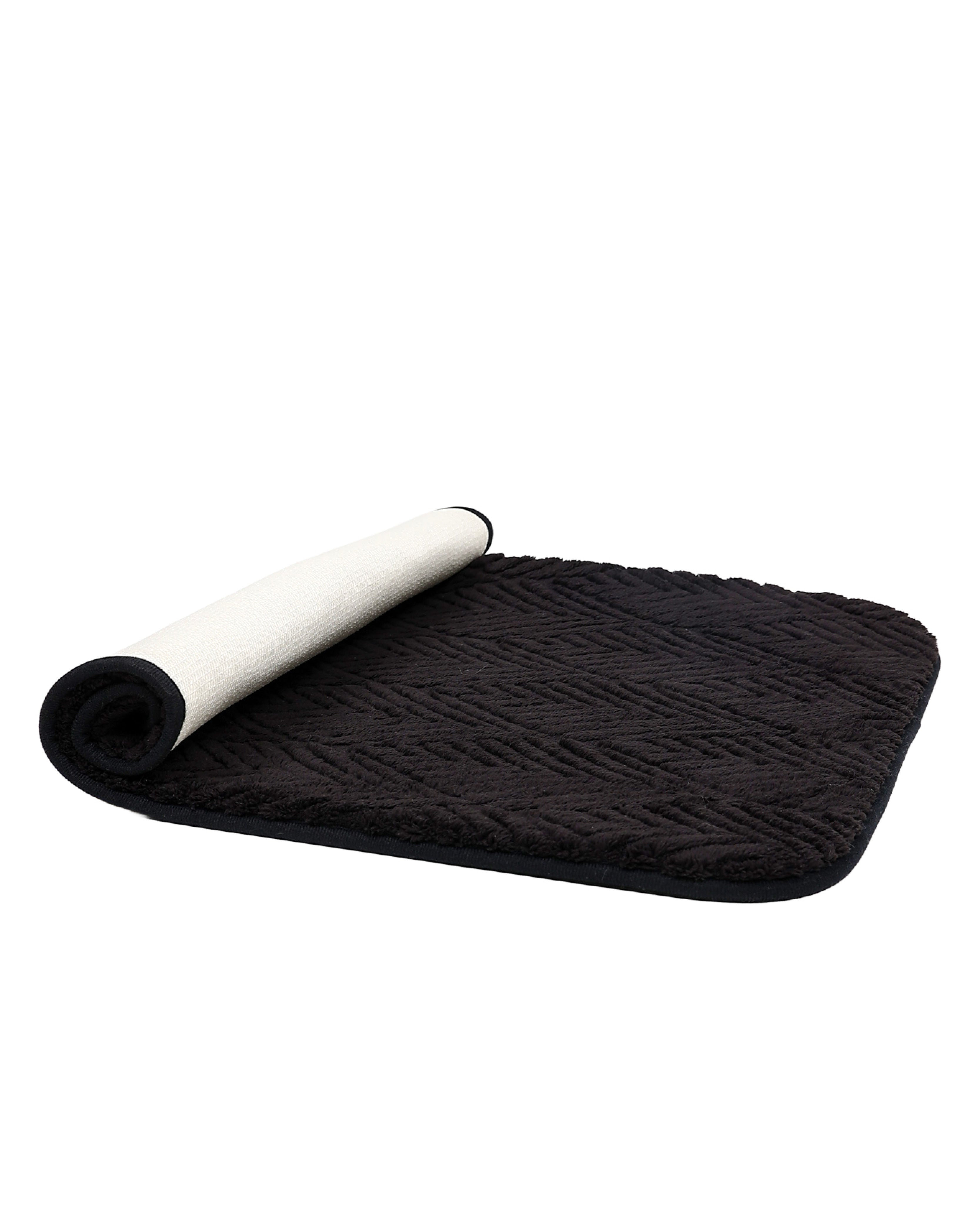 2 Piece Leaf Embossed Bath & Toilet Mat Set Black