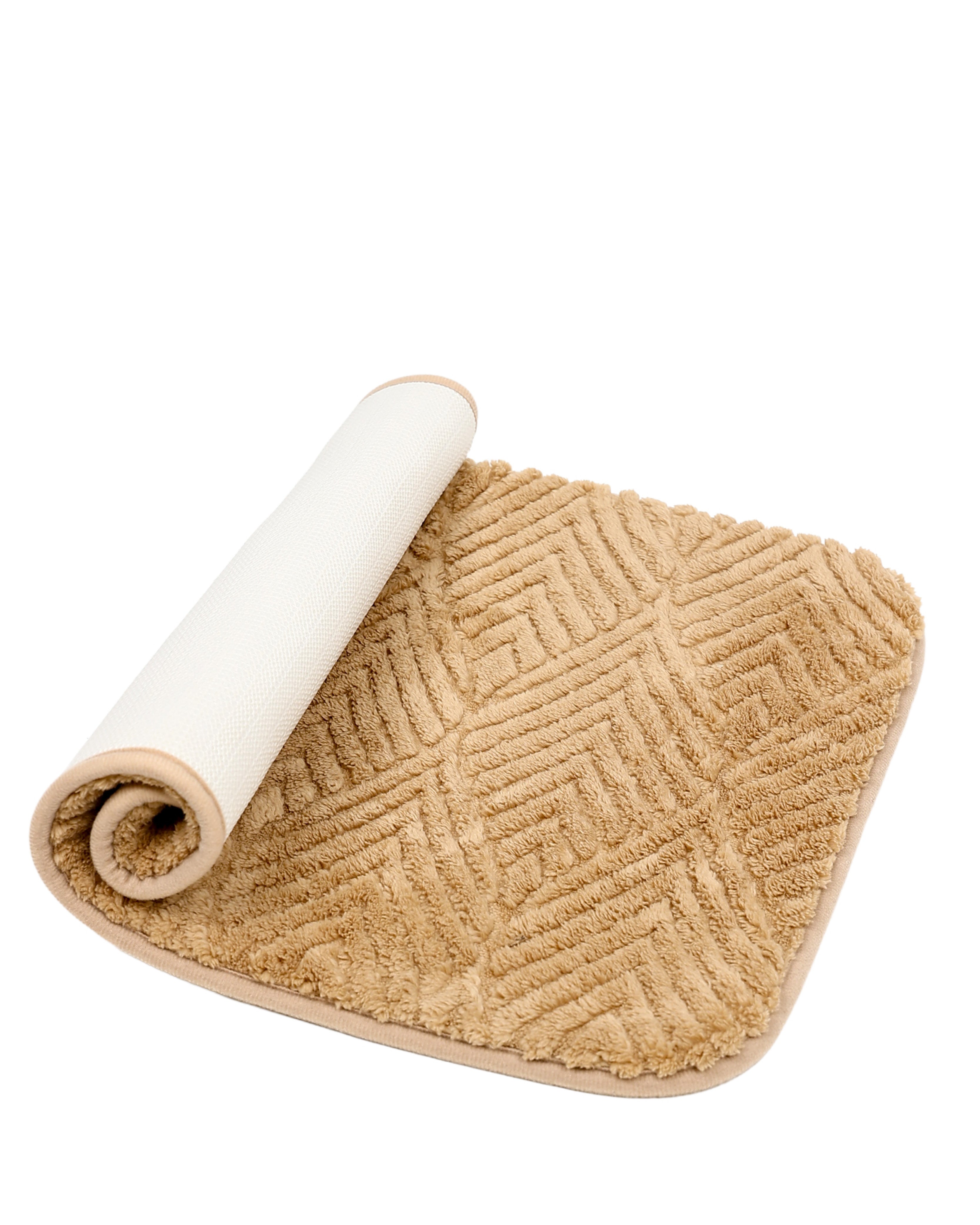 Large Beige Leaf Embossed Bath Mat