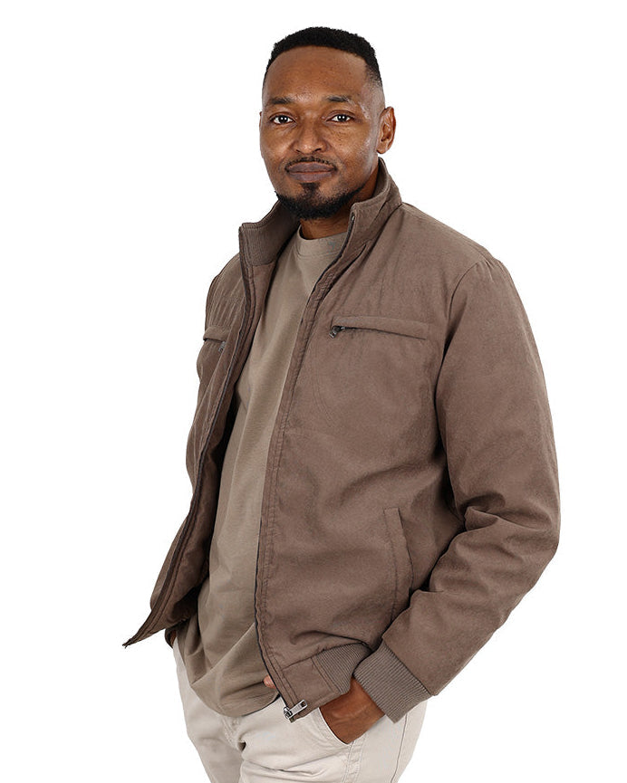 Taupe Moss Twill Harrington Zip Up Jacket